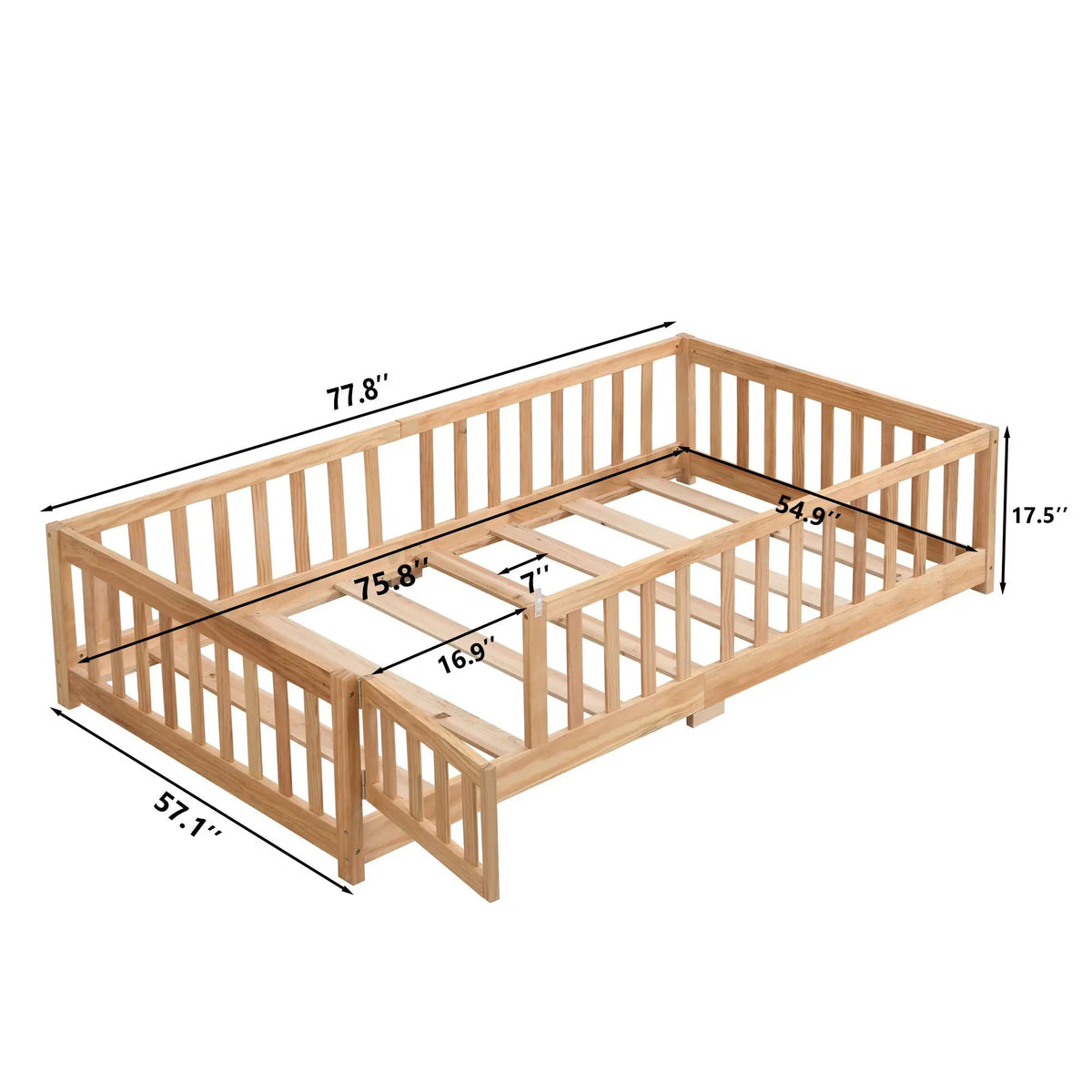 Floor Bed | Solid Wood | Safety Guardrails | Toddler Size