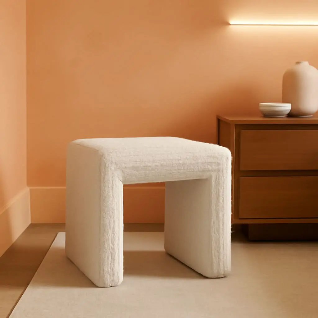 Cream Soft Boucle Upholstered Ottoman Footrest 18 Inches from PriceLows™