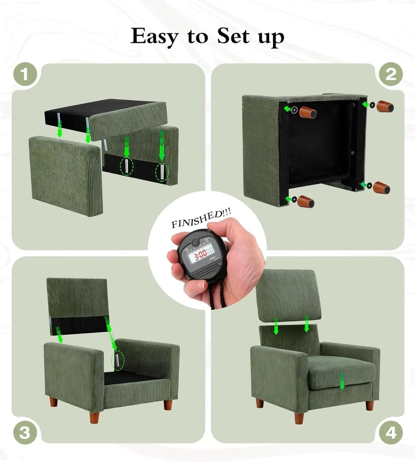 Green Corduroy Accent Chair With 22 Inch Deep Seat from PriceLows™