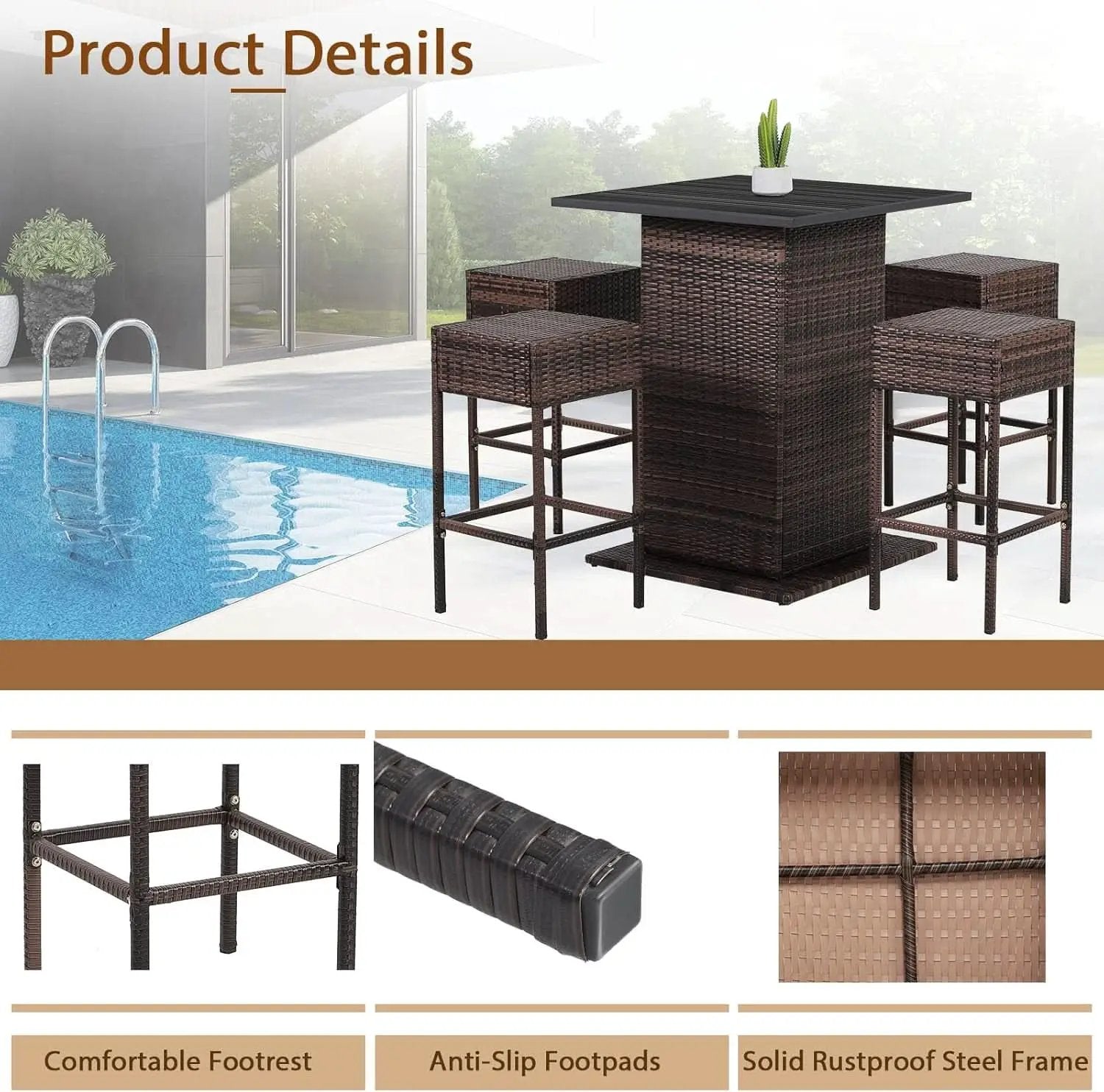 5 Piece Outdoor Bar Set Navy Blue Bar Height Table Storage from PriceLows™