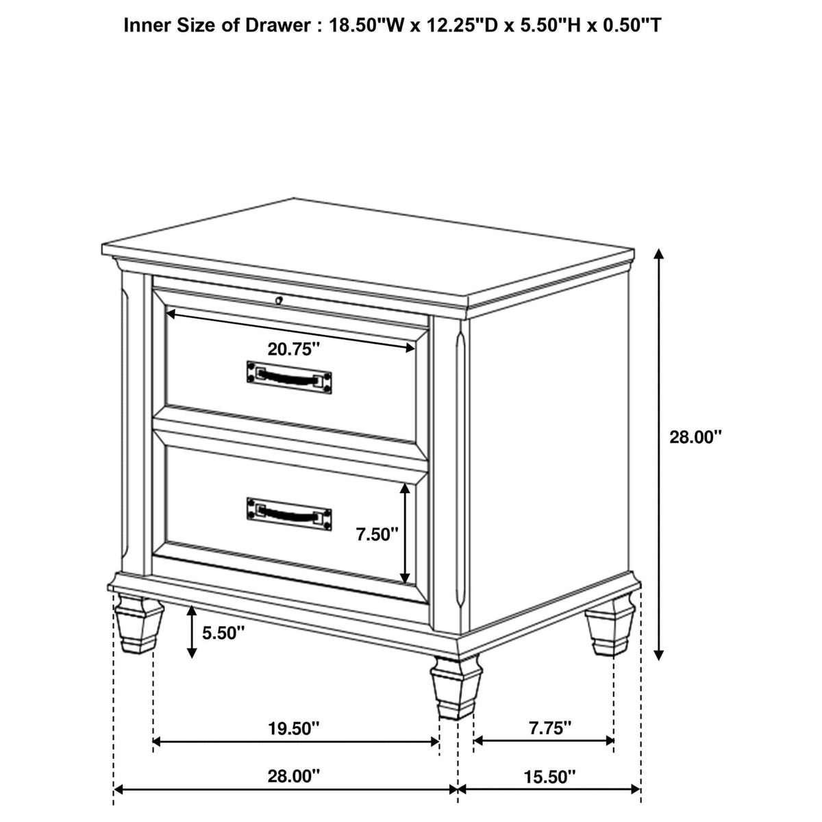Franco 2-drawer Nightstand Distressed | 28 x 15.5 x 28 in | 2-Drawer | White