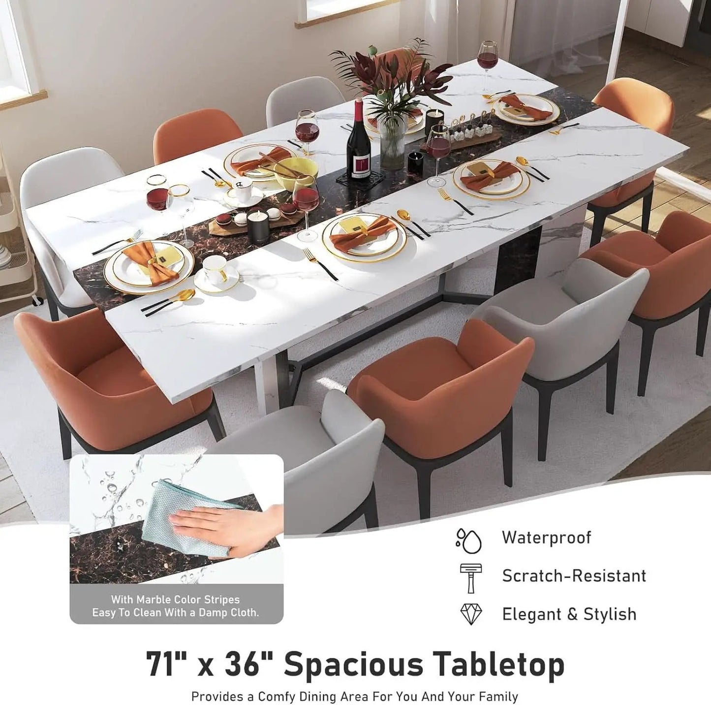 71 Inch Marble Top Dining Table For Home Kitchen Modern from PriceLows™