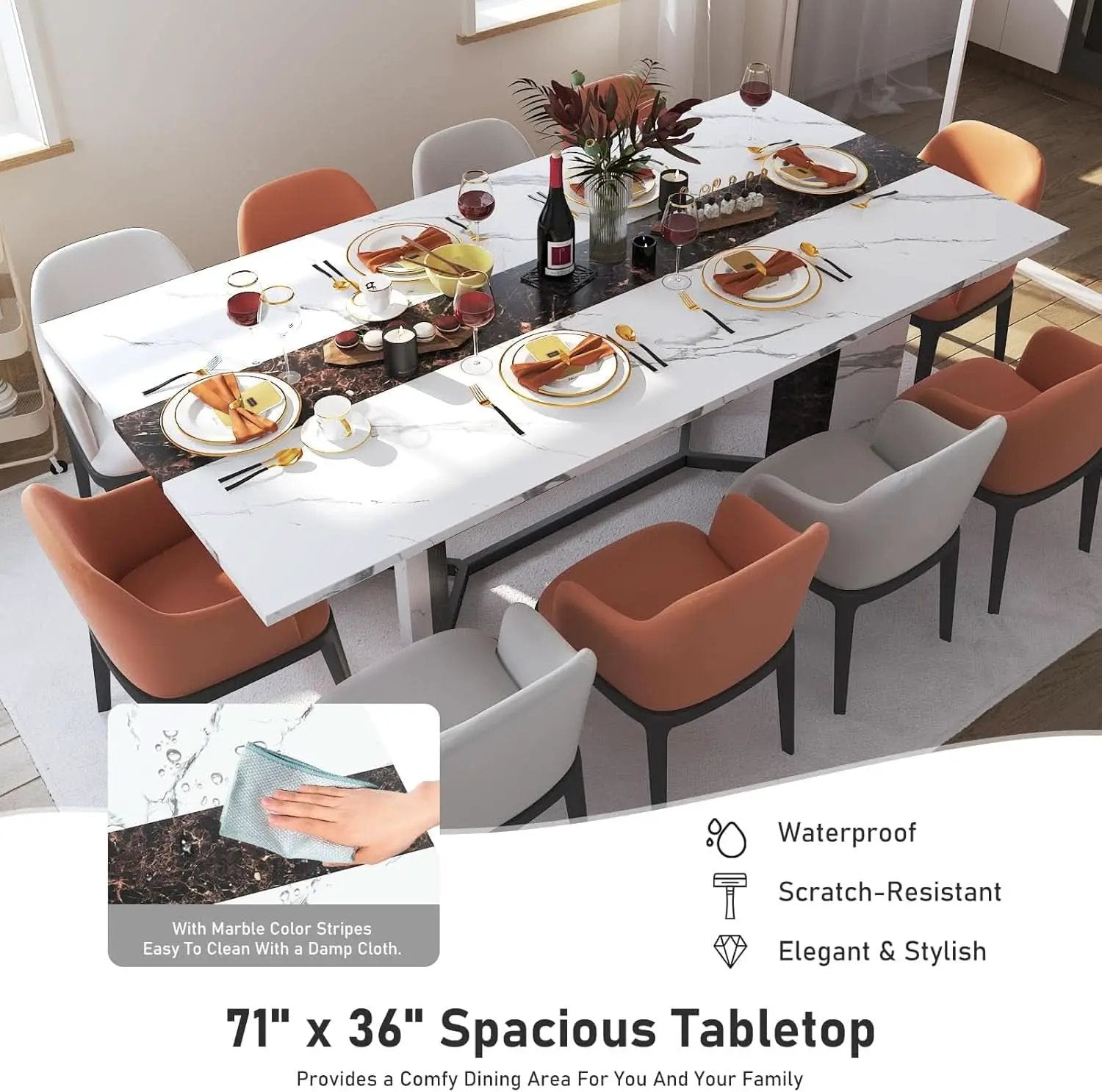 71 Inch Marble Top Dining Table For Home Kitchen Modern from PriceLows™