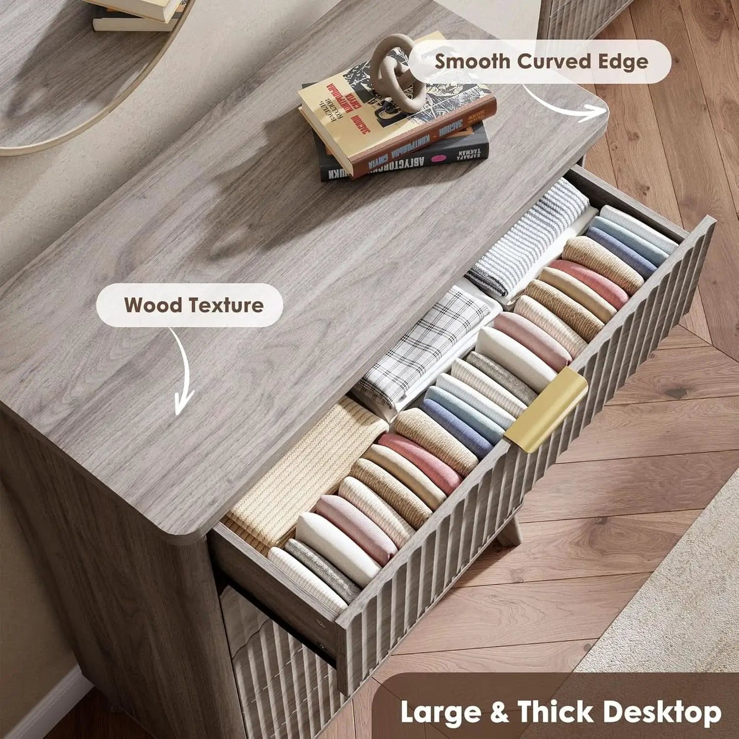 Grey Fluted Contemporary Five Drawer Bedroom Dresser from PriceLows™