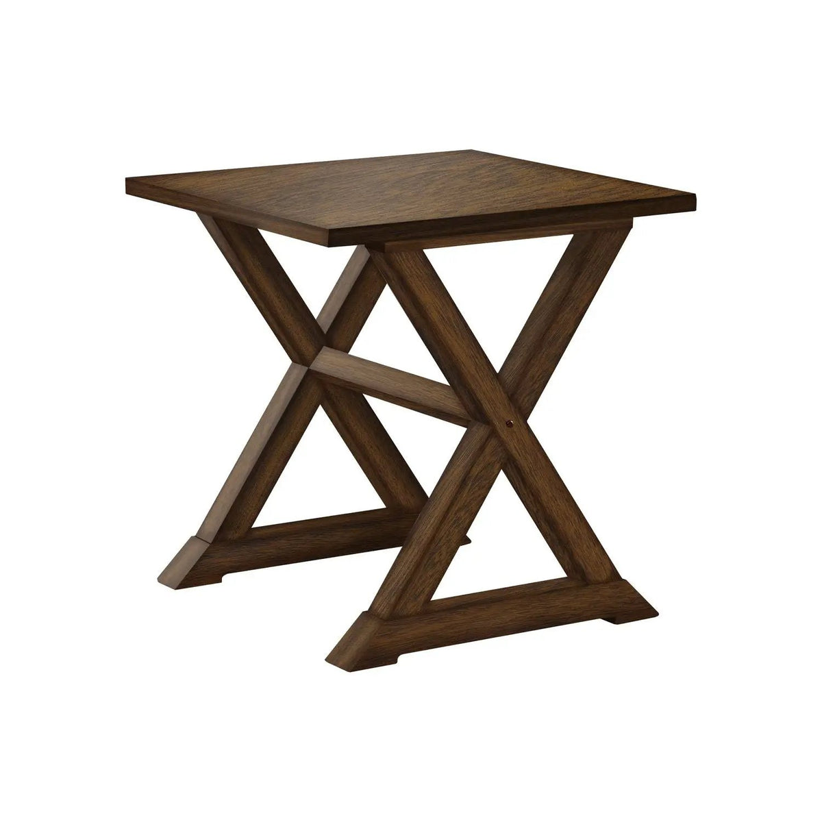 Compact Square Accent End Table | Transitional Style | Solid Wood Trestle Base | Veneer Top