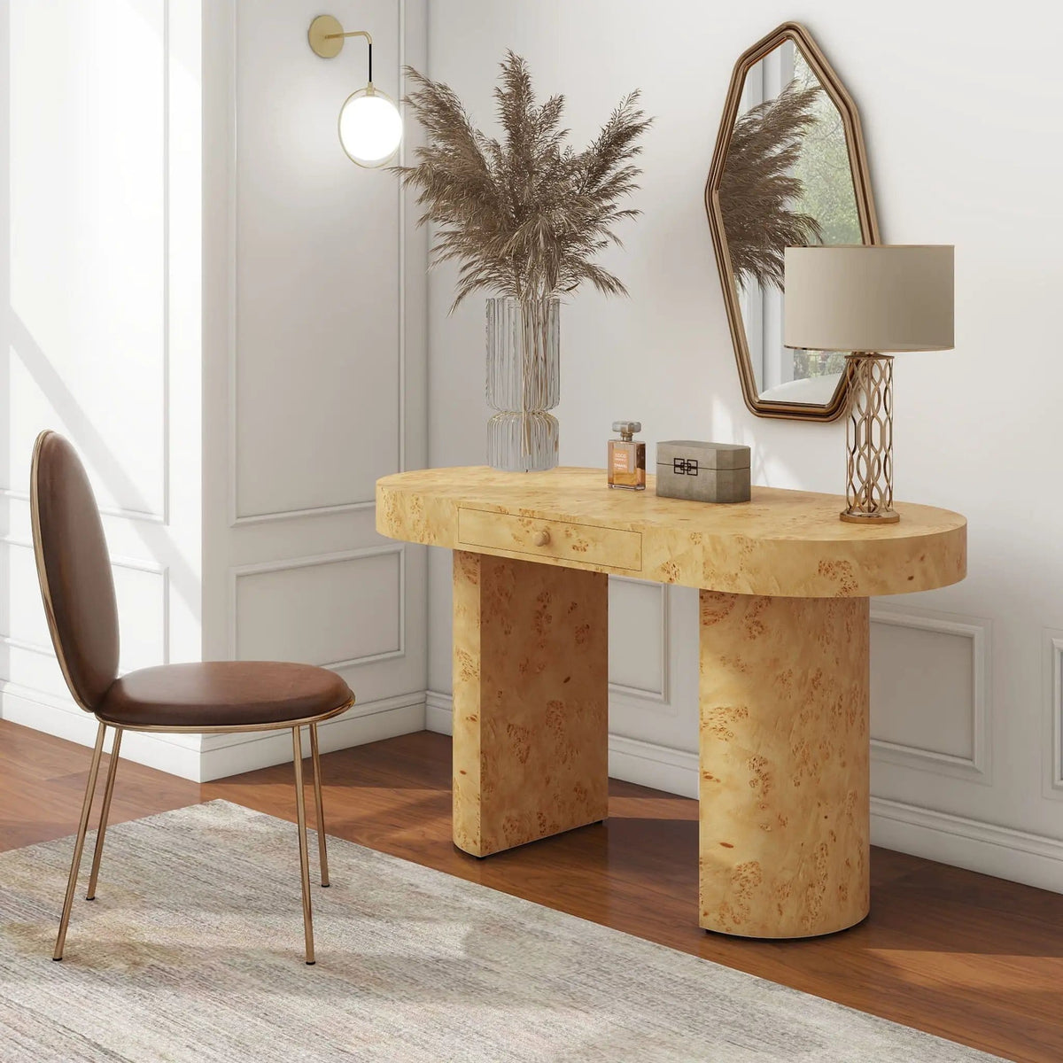 Jesse Single Drawer Oval Computer Desk | 2 Pieces | Plywood & Veneer | Home Office