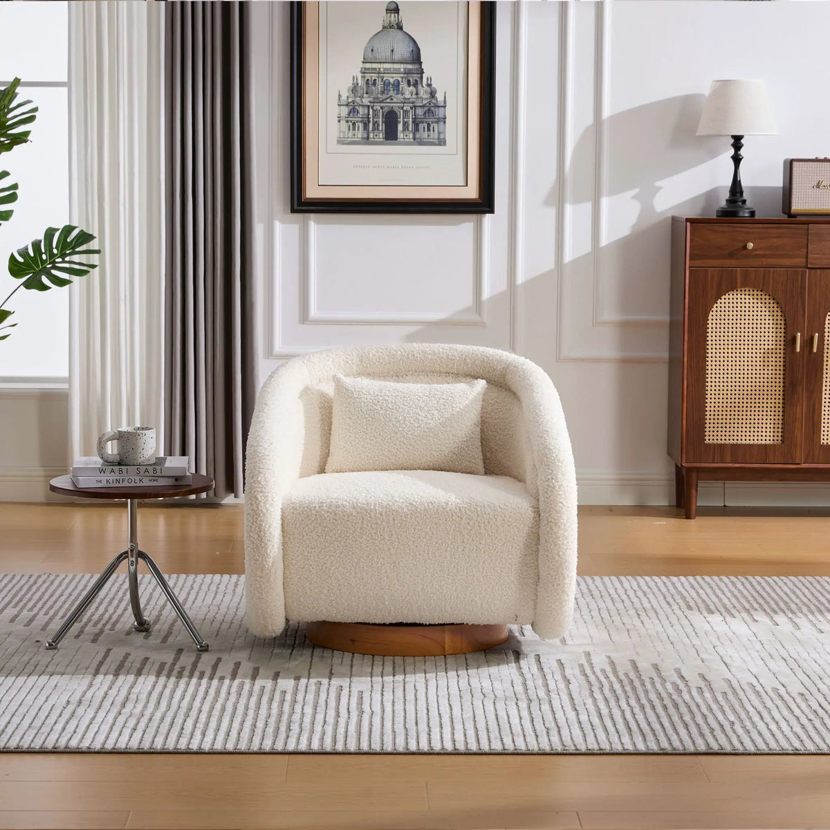 Teddy Fabric Swivel Accent Chair | 360 Degree Rotation | Solid Rubber Wood Frame | Cozy Texture