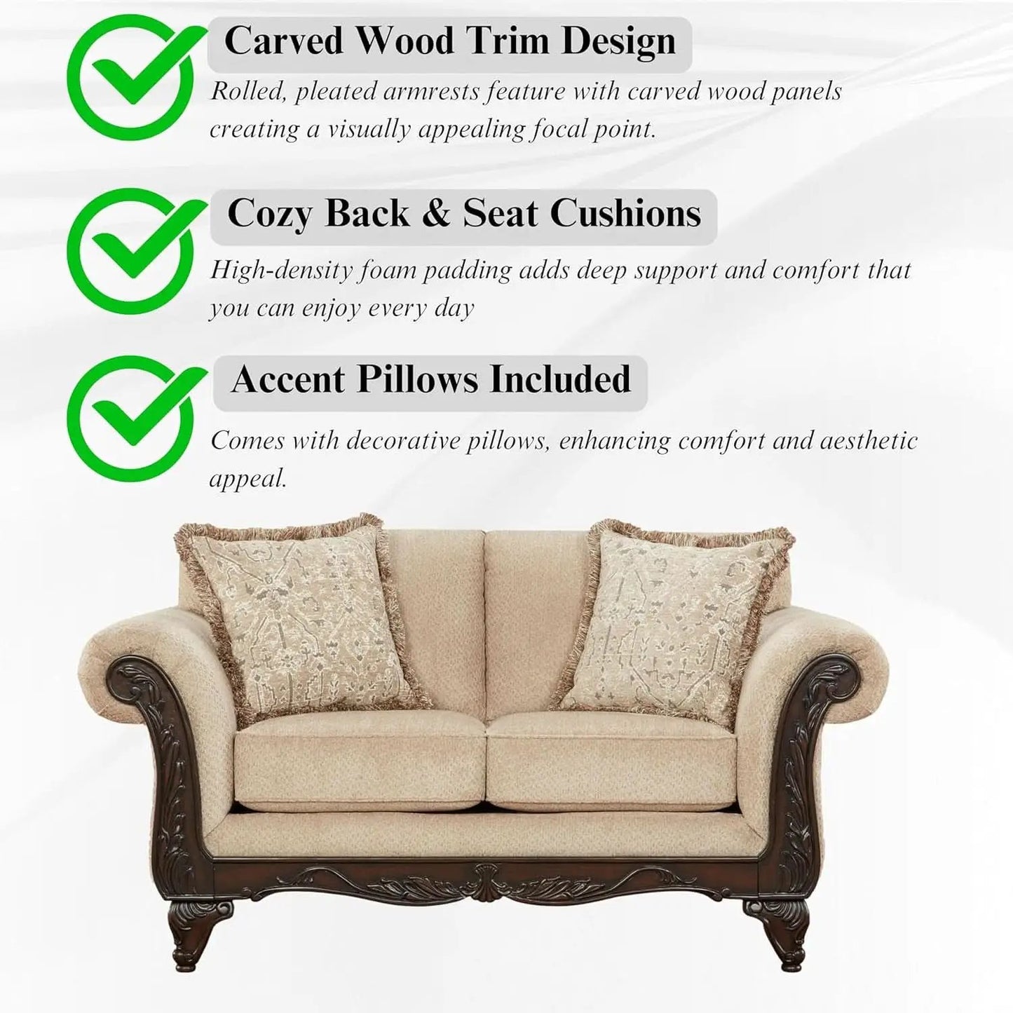 2 Piece Living Room Set Sofa and Loveseat in Beige Wheat from PriceLows™