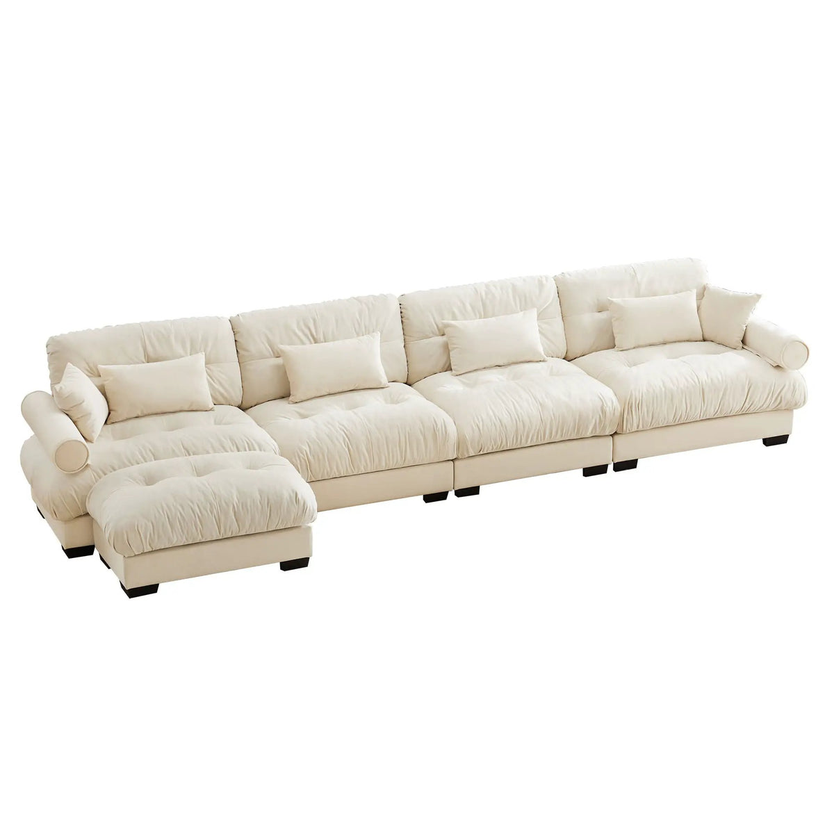 Modular Sectional Sofa | Deep Comfort Cushions | Vintage Fabric Ottoman