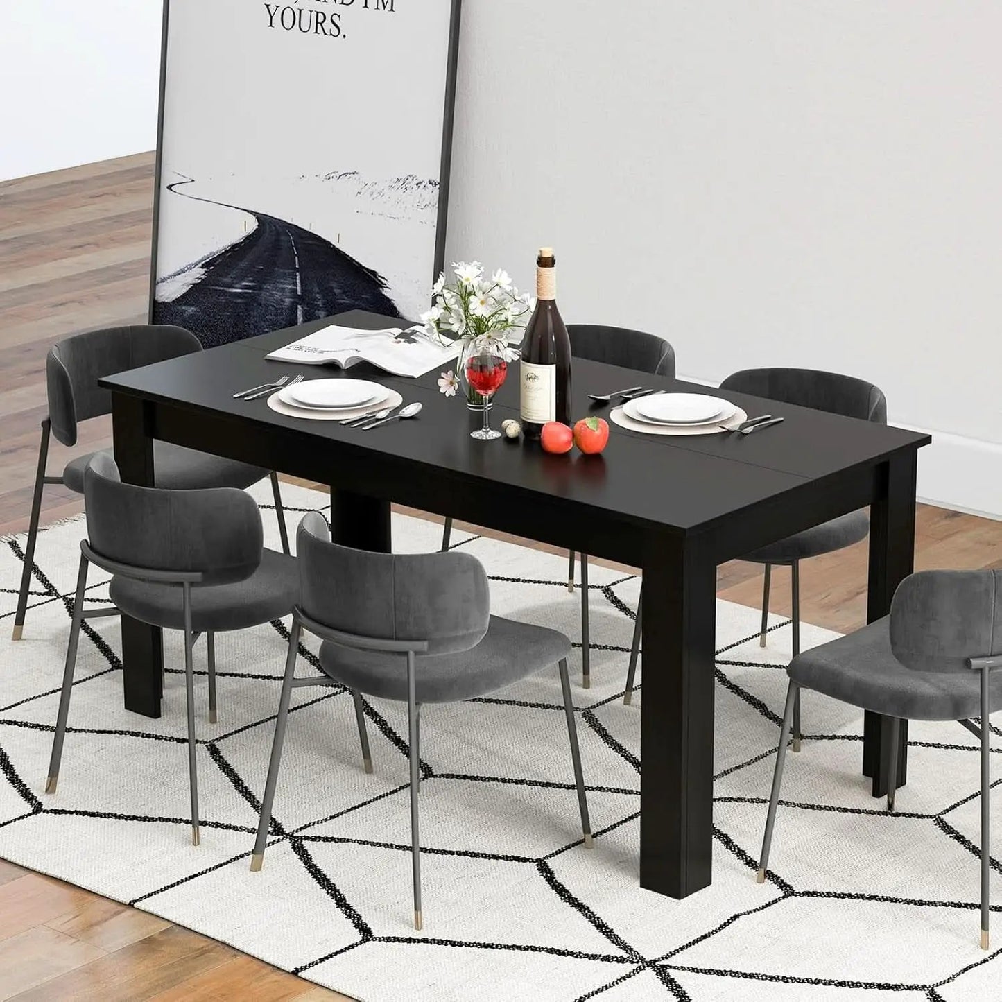 63 Inch Black Dining Table For 6 Modern Home Kitchen from PriceLows™