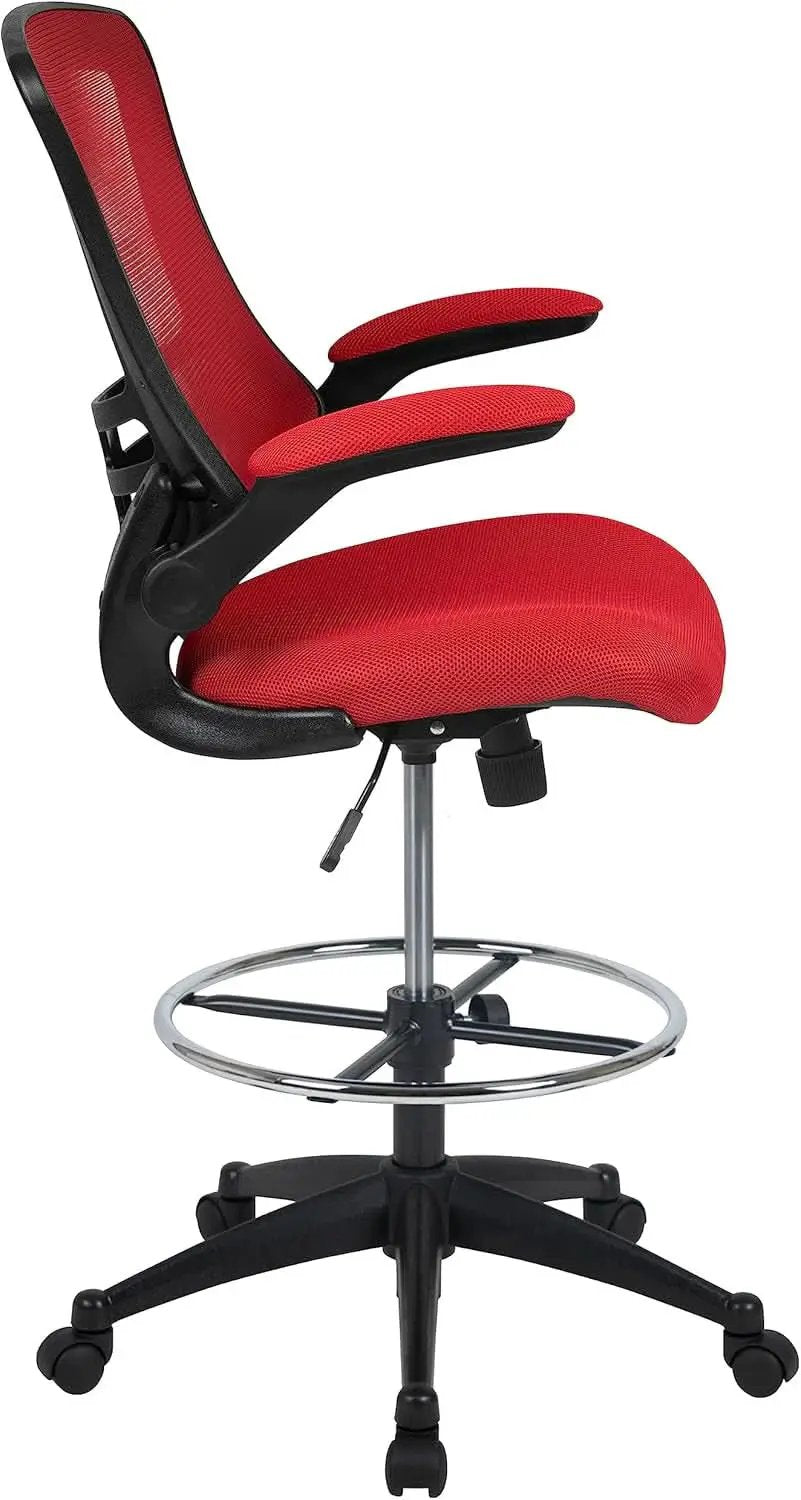 Kelista Red Mid Back Swivel Office Chair With Flip Armrests from PriceLows™