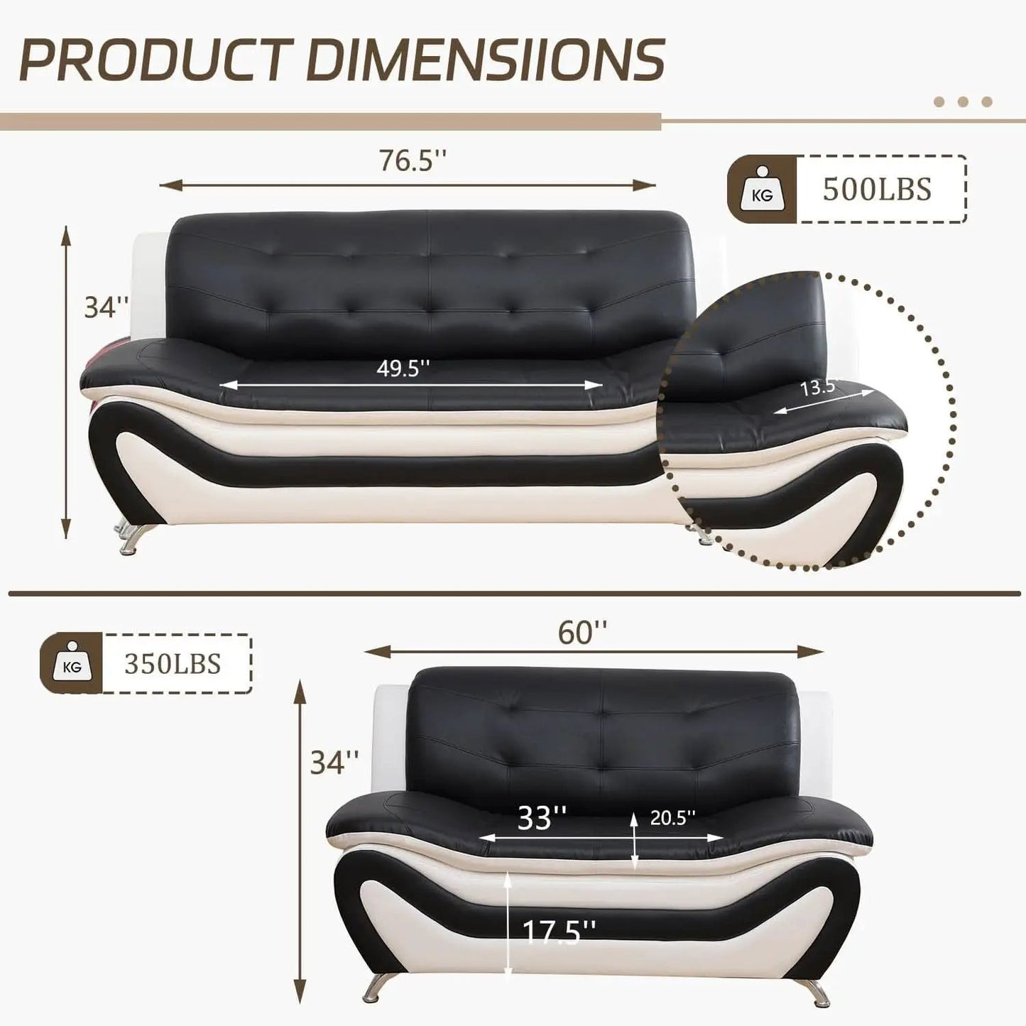 Faux Leather Sofa And Loveseat Set 2 Piece White And Black from PriceLows™