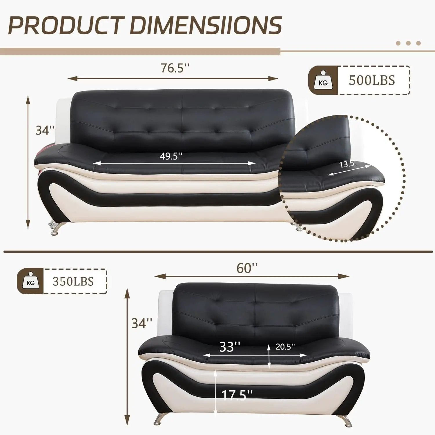 Faux Leather Sofa And Loveseat Set 2 Piece White And Black from PriceLows™