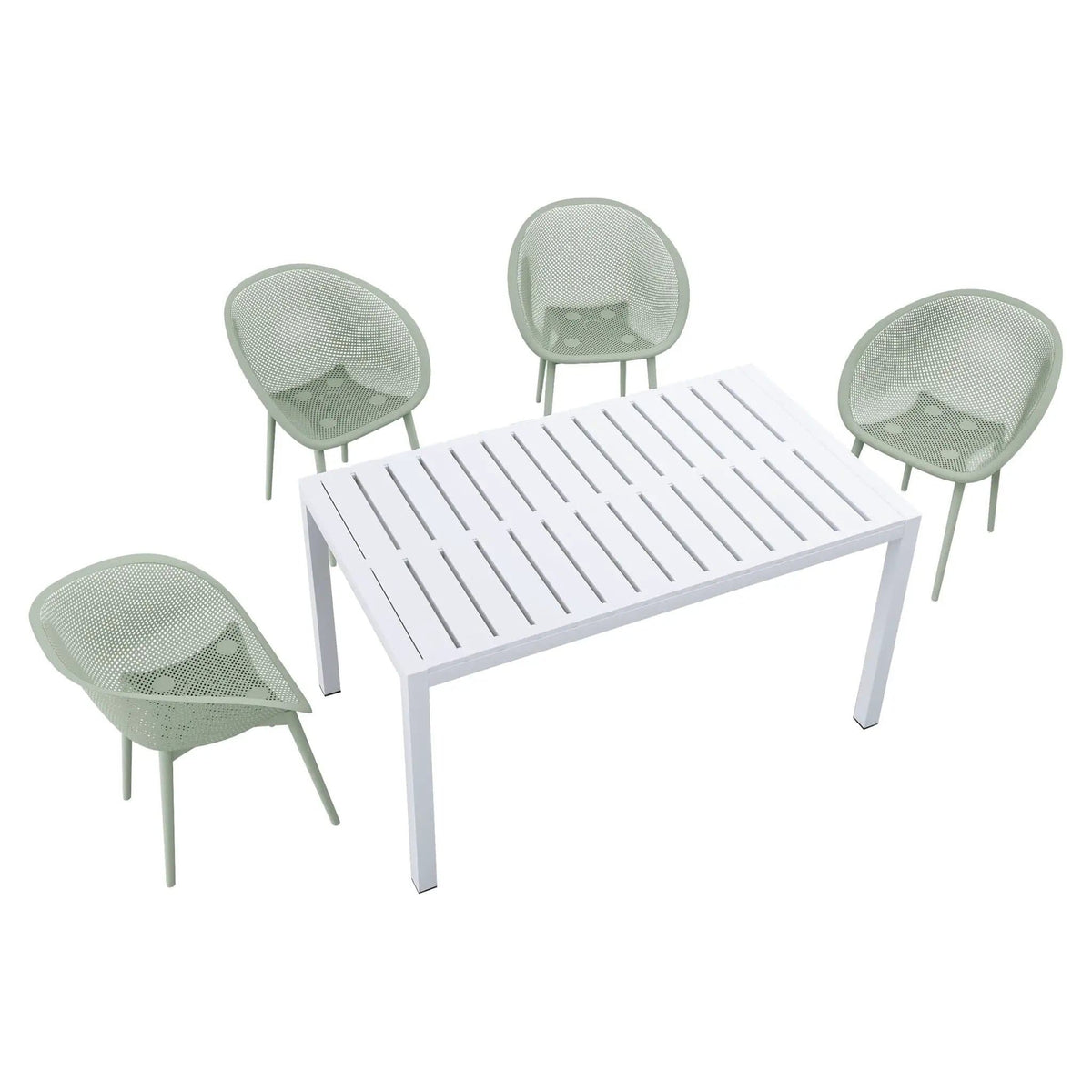 4 Pack Lounge Chair Set With Long Table | 5 Piece Outdoor Set | Metal | Dining Room