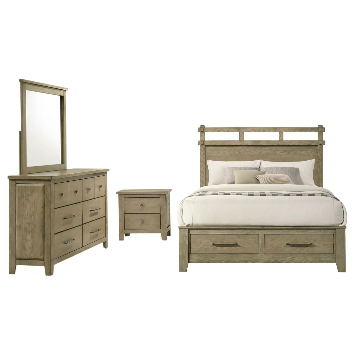 Hazlewood 4-piece Queen Bedroom Set Vineyard | 4-Piece Set | Rubberwood & Engineered Wood | Oak