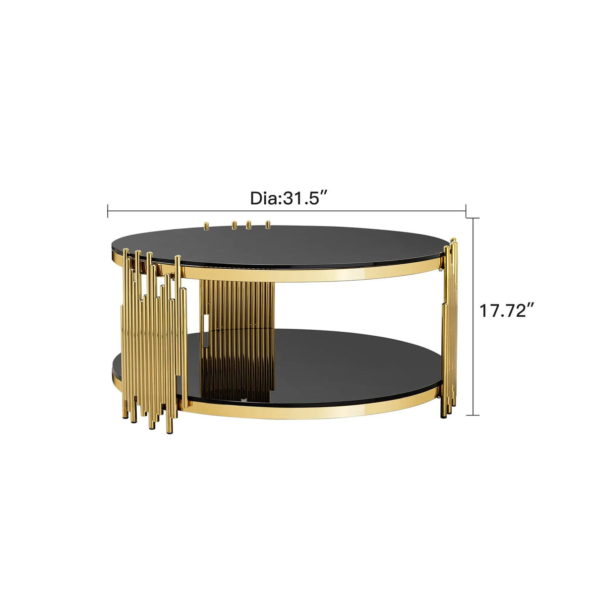 Round Side Table | Double Layer Tempered Glass Top | Mirror Finish Stainless Steel Frame | 21.65 Inch Height