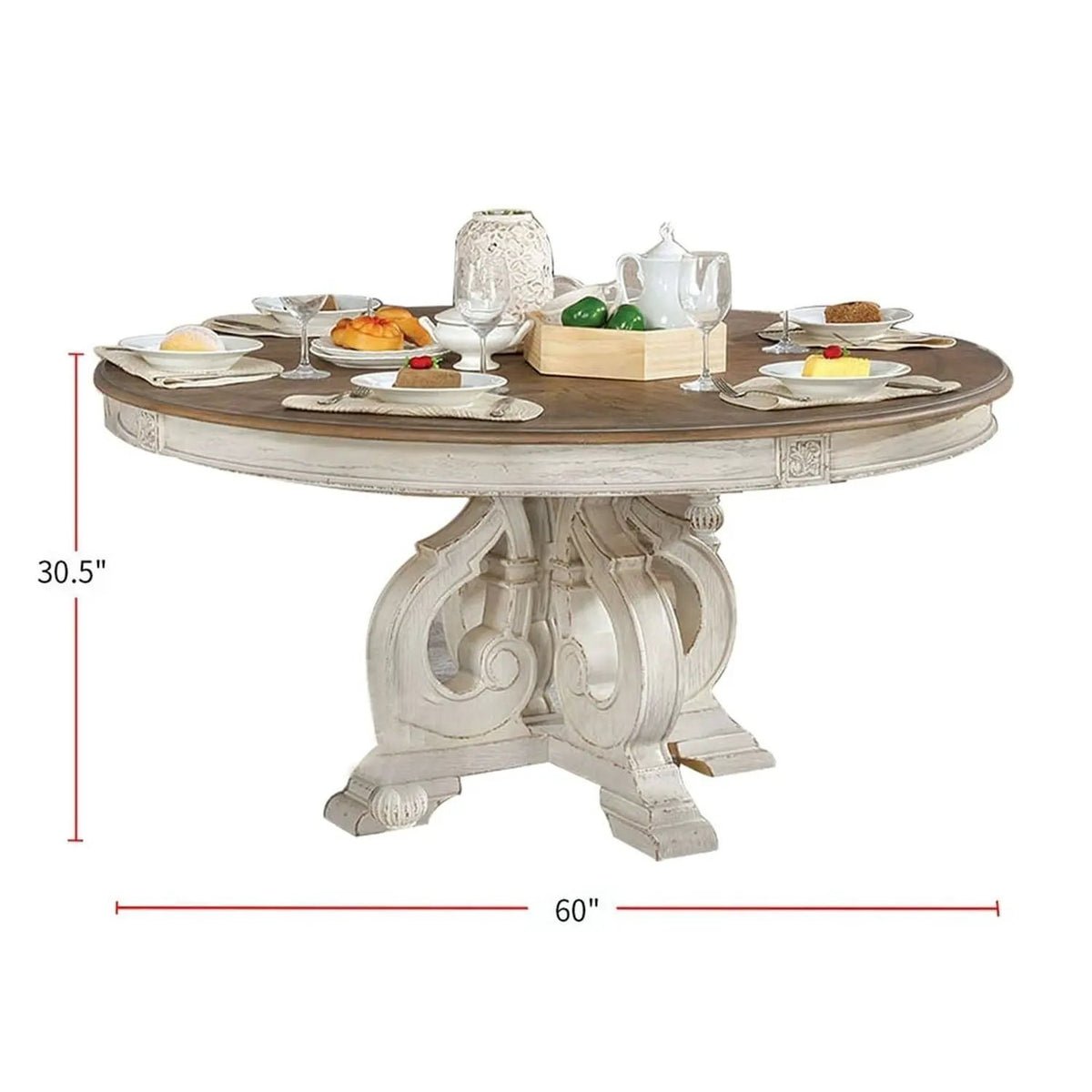 Round Dining Set | 7-Piece | Rustic Style | Pedestal Base Table With Side Chairs