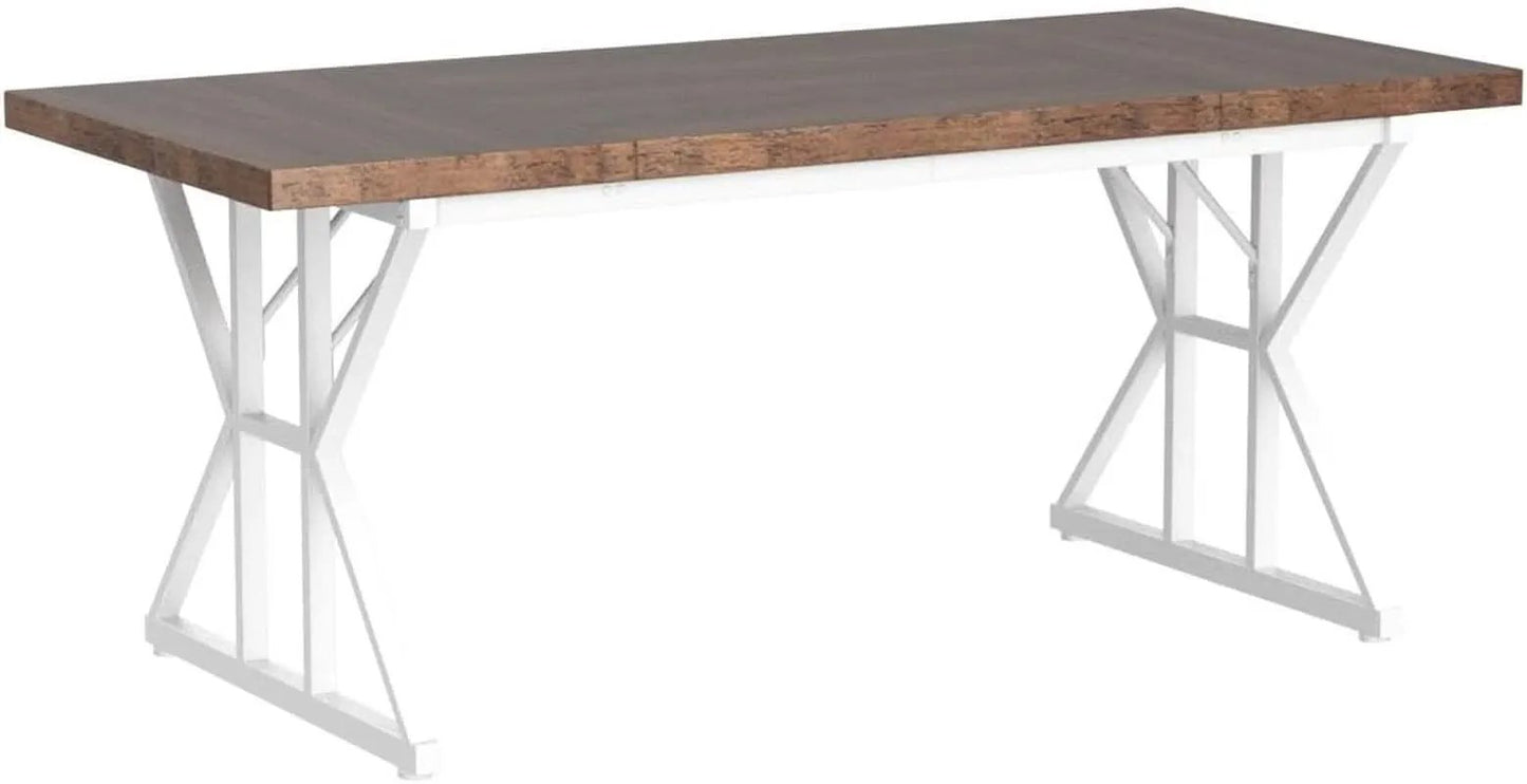 Farmhouse Dining Table For 6, 70.8 Inch Wood Table Two Tone from PriceLows™