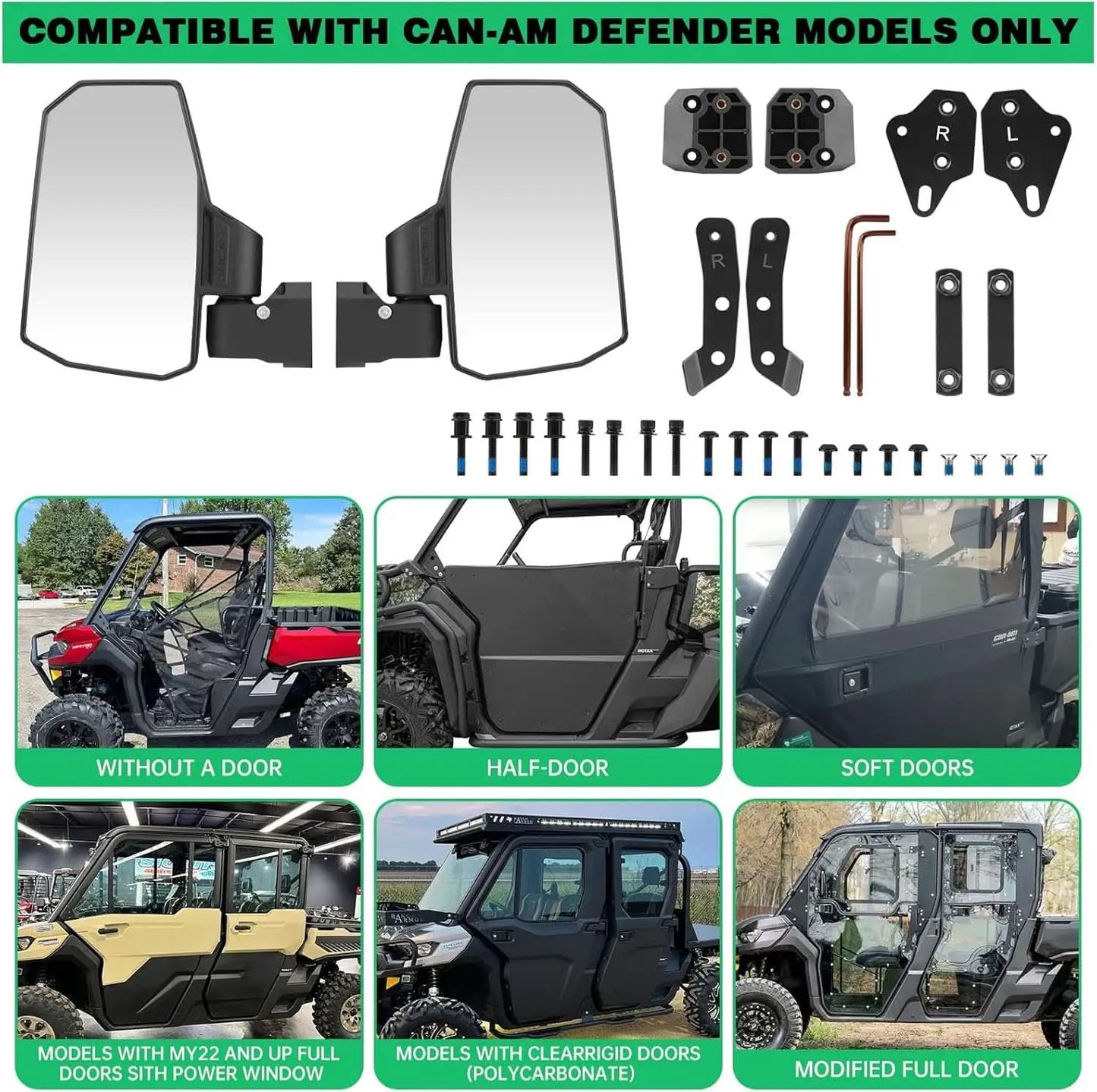 Defender Side Mirrors With Spring Back For Can Am Defender from PriceLows™