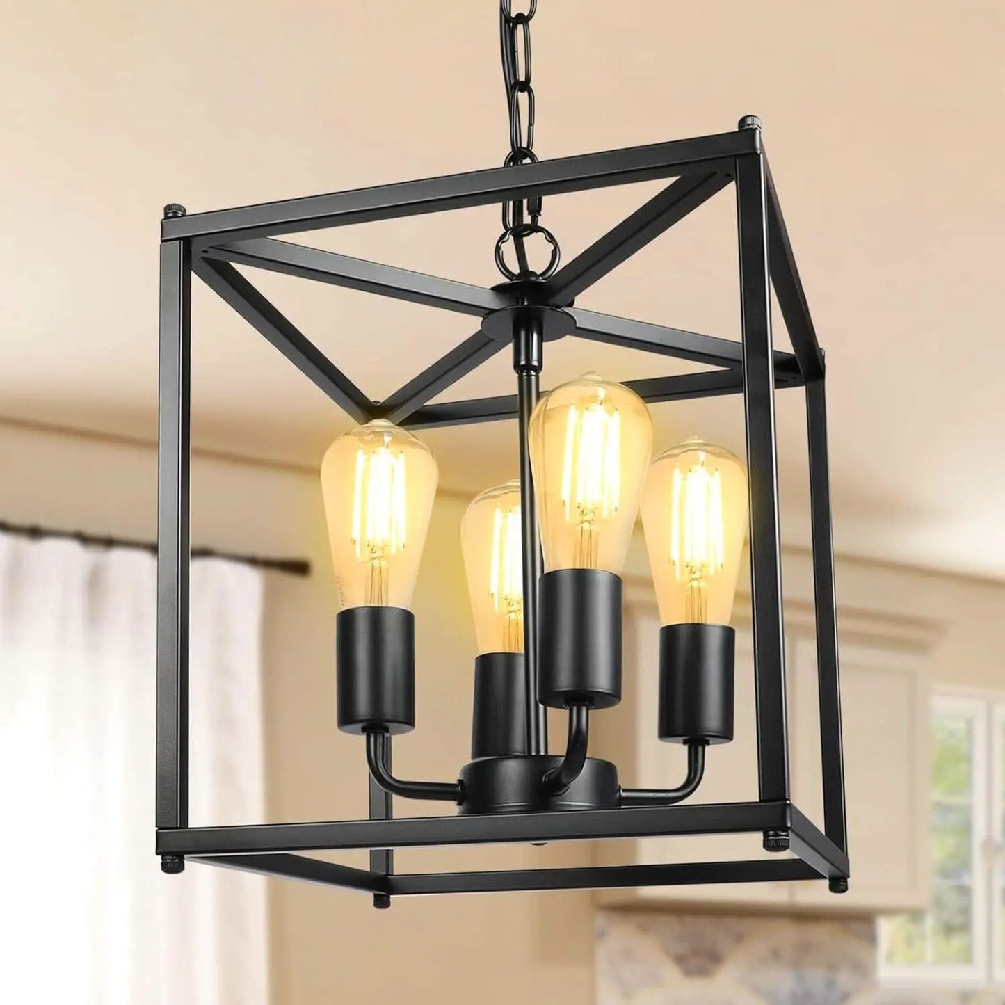 Black Farmhouse 4 Light Chandelier Pendant Light Adjustable from PriceLows™