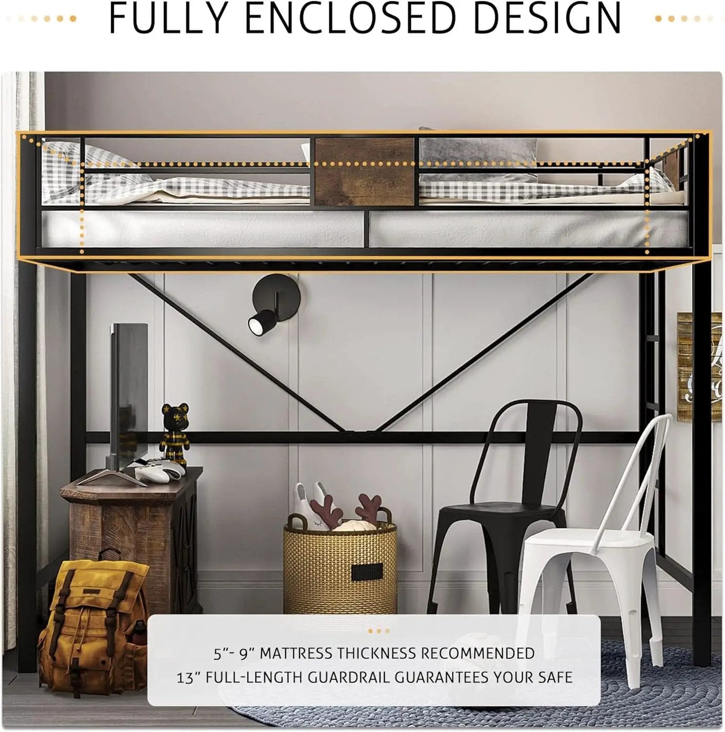 Twin Loft Bed With Ladder And Guard Rail In Rustic Style from PriceLows™