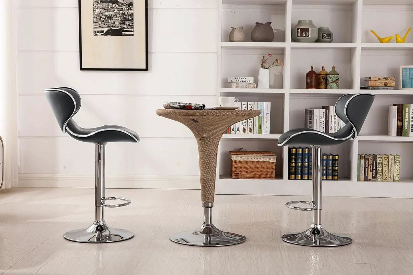 Masaccio Grey Leatherette Airlift Swivel Barstool Set of 2 from PriceLows™