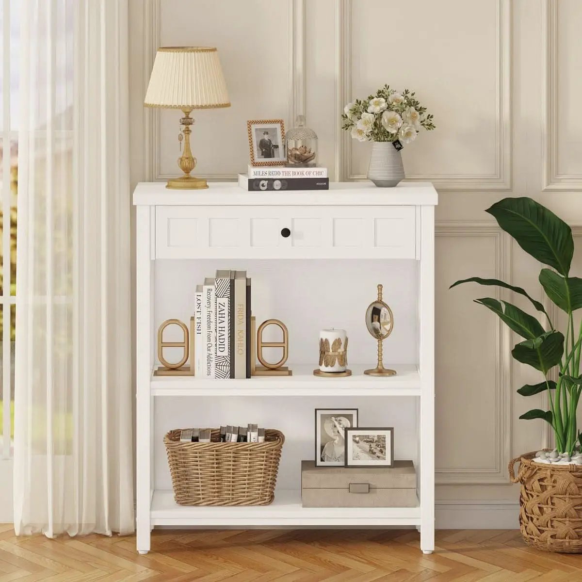 Bookcase With Drawer In White Oak Finish For Living Room from PriceLows™