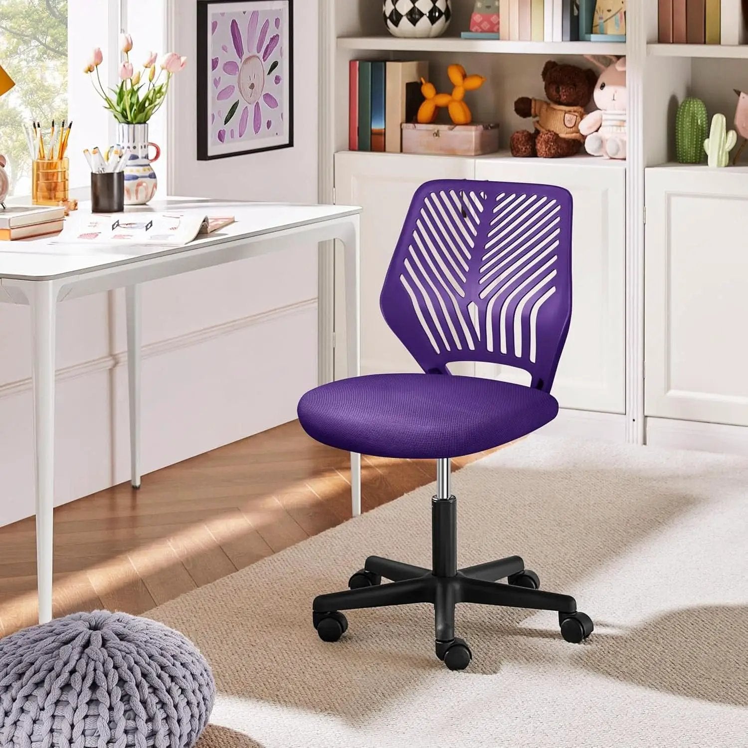 Purple Adjustable Desk Chair With Lumbar Support Swivel from PriceLows™