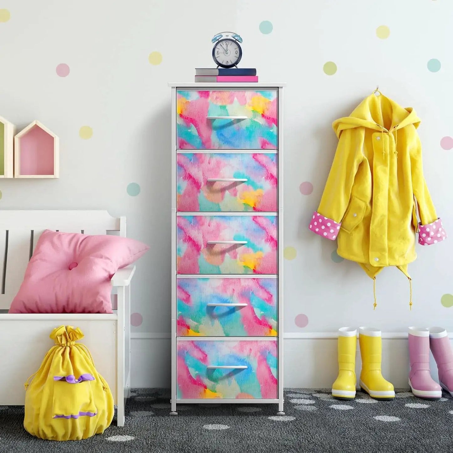 Kids Dresser Five Drawer Storage Chest With Fabric Drawers from PriceLows™
