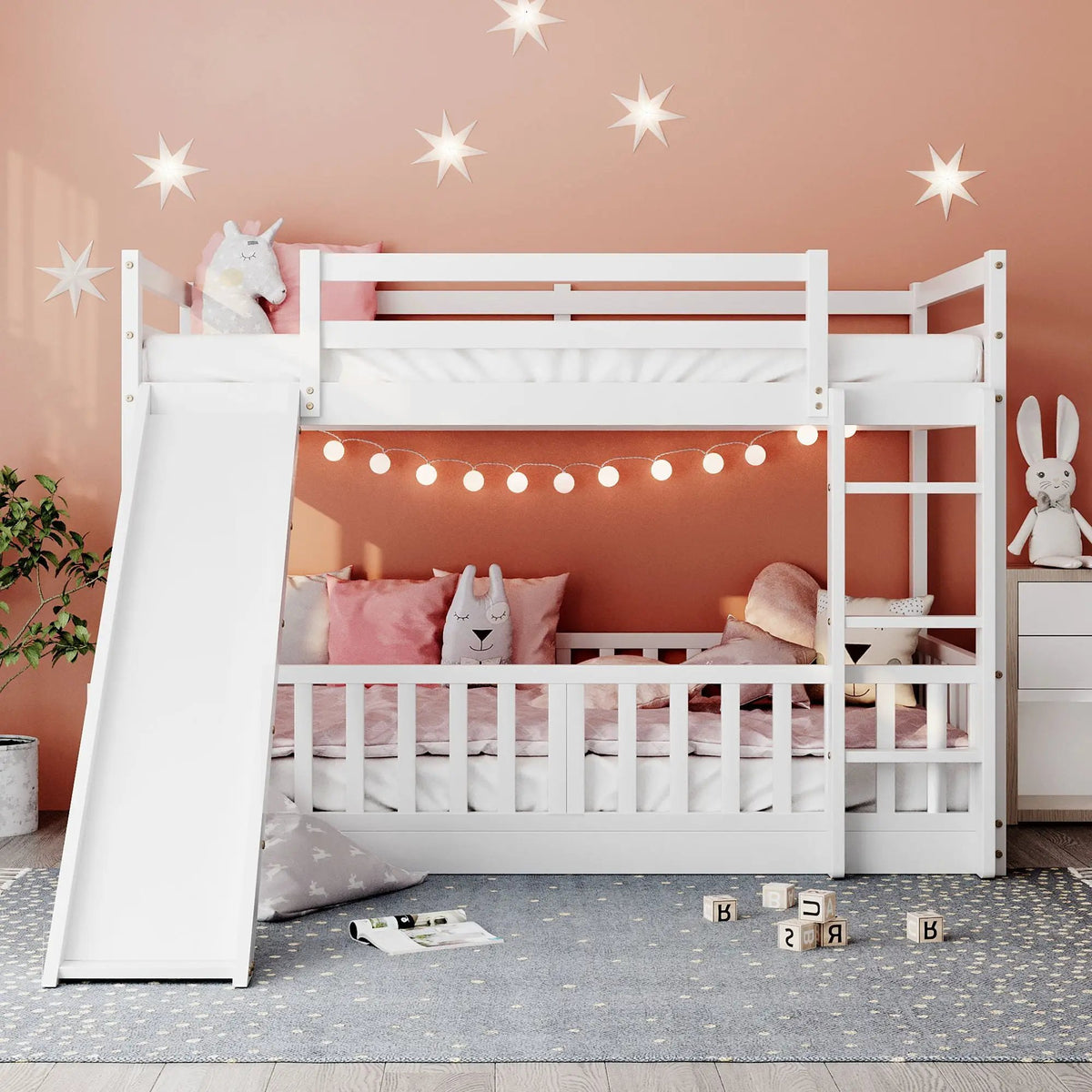 Functional Bunk Bed | Convertible Ladder And Slide | Space-Saving Design | Over Bunk Style