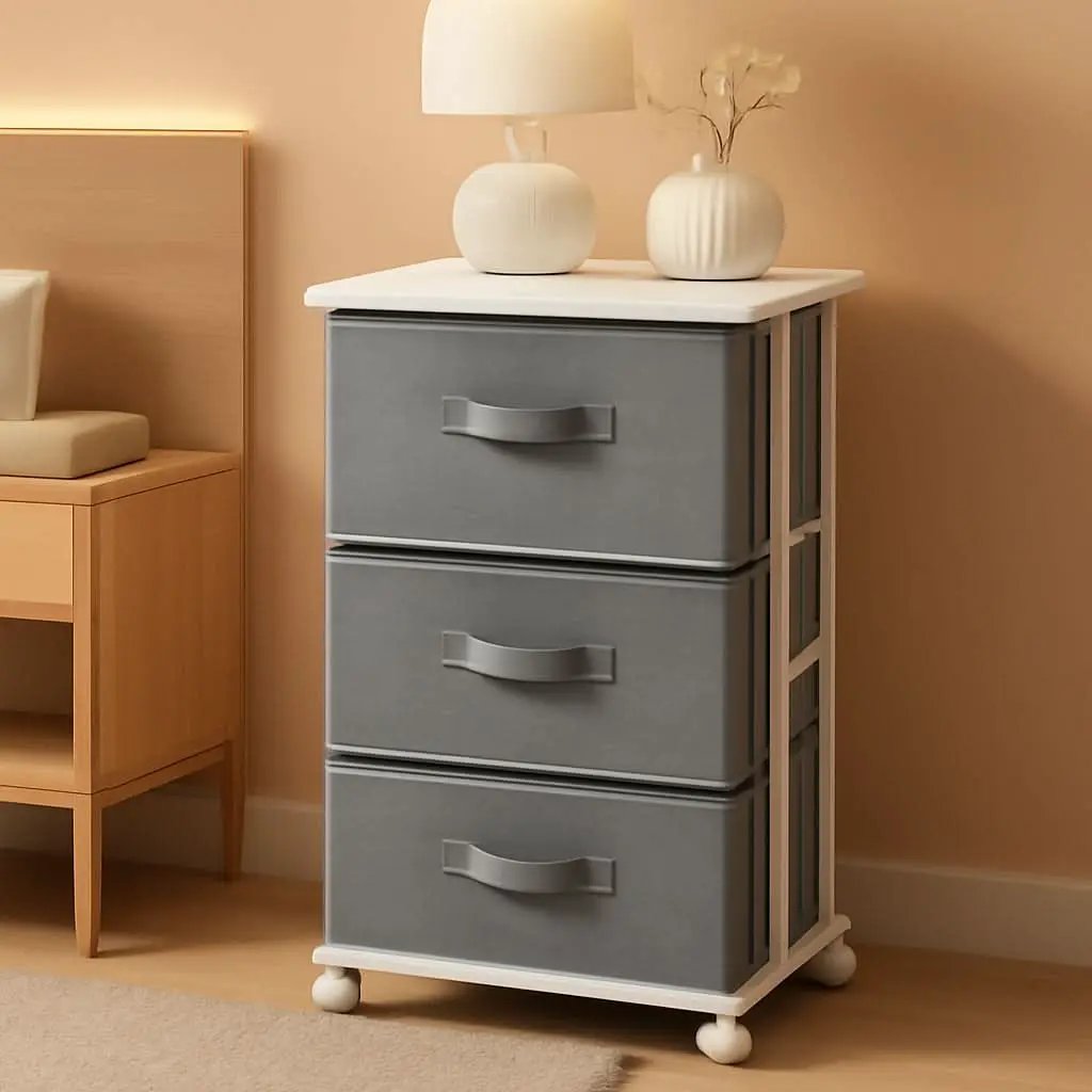 Dresser Tower 3 Drawer Dark Grey With Wood Top And Wheels from PriceLows™
