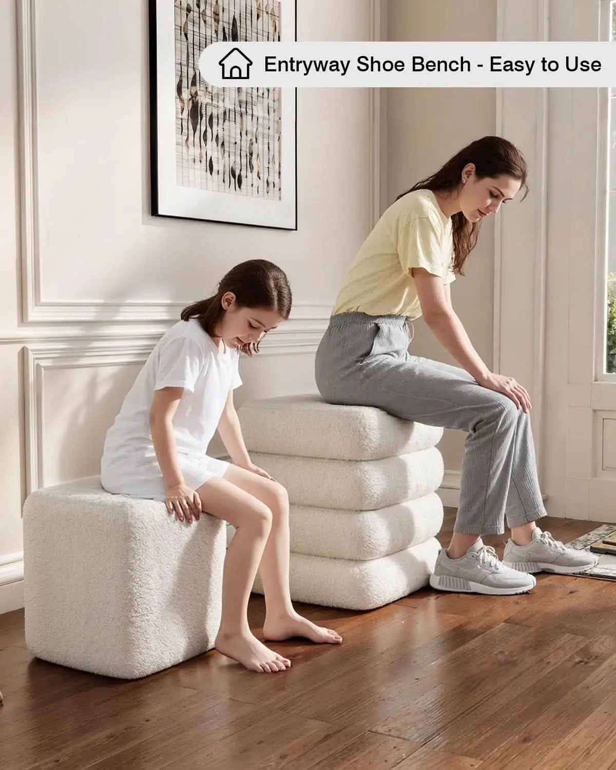 Two-Piece Nesting Sherpa Storage Ottomans White Lid from PriceLows™