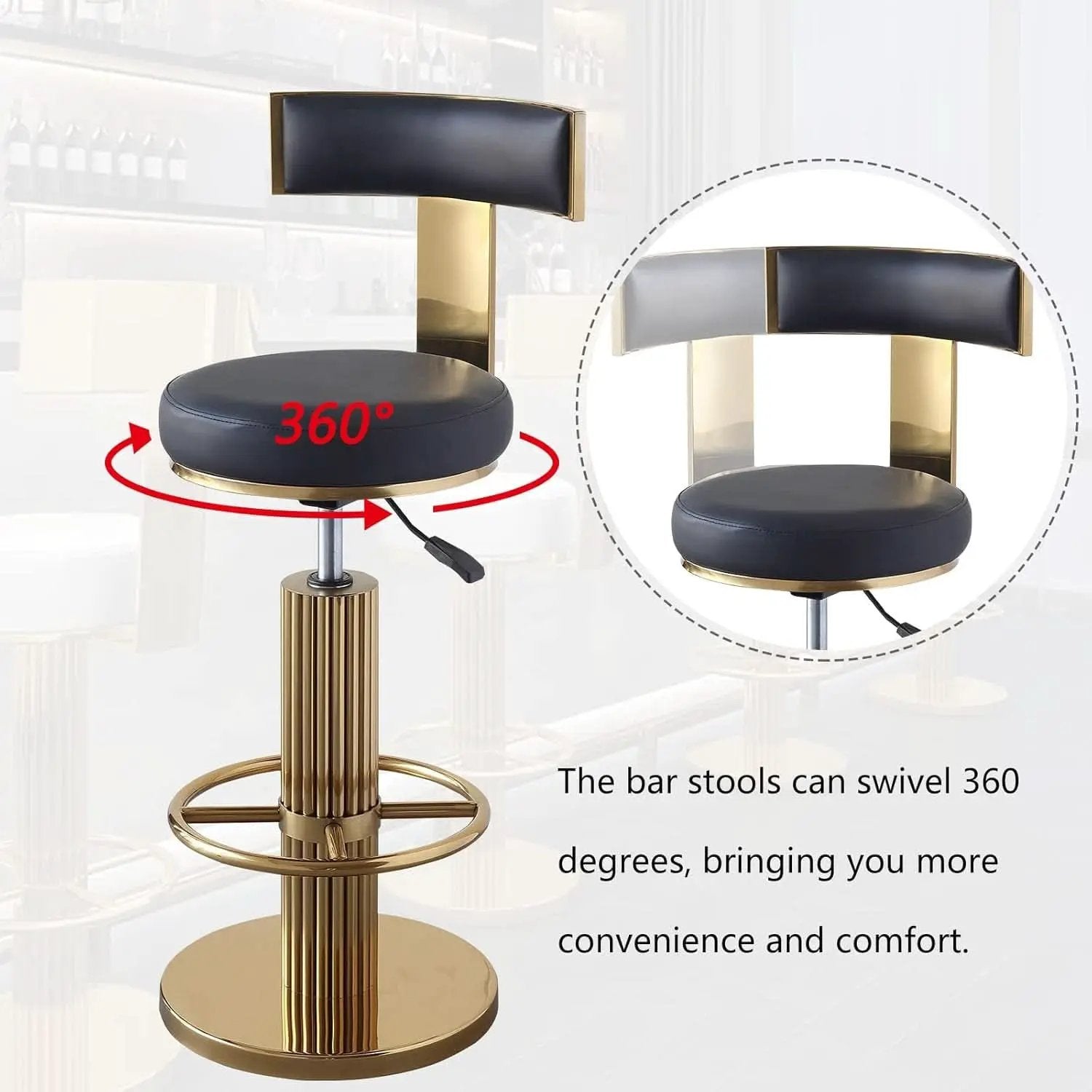 Black Gold Swivel Bar Stool With Backrest And Adjustable from PriceLows™