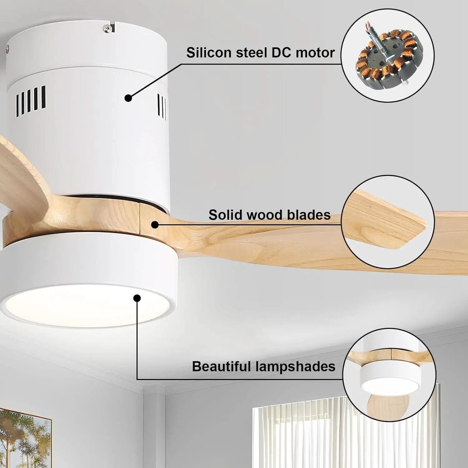 52 Inch White Wood Ceiling Fan With LED Light And Remote from PriceLows™