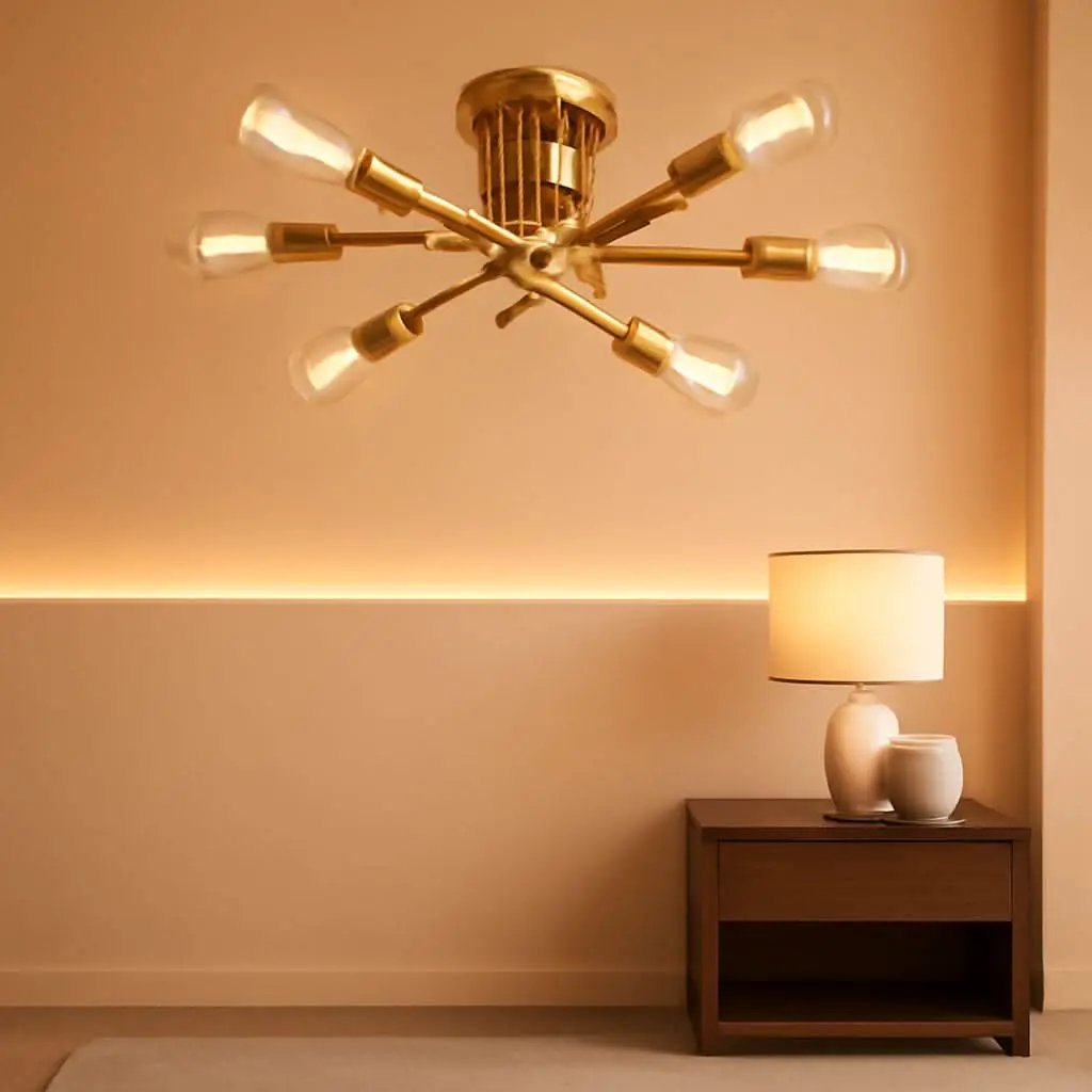 Gold Sputnik Chandelier Semi Flush Mount Ceiling Light from PriceLows™