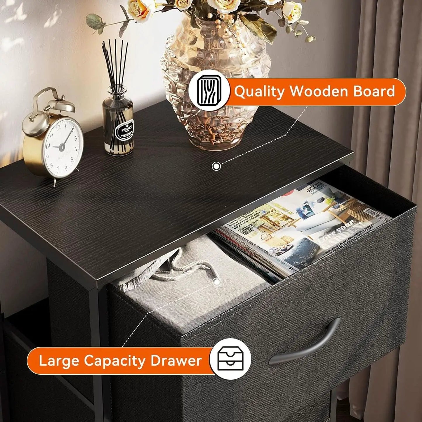 Black 3 Drawer Dresser Nightstand For Bedroom Compact from PriceLows™