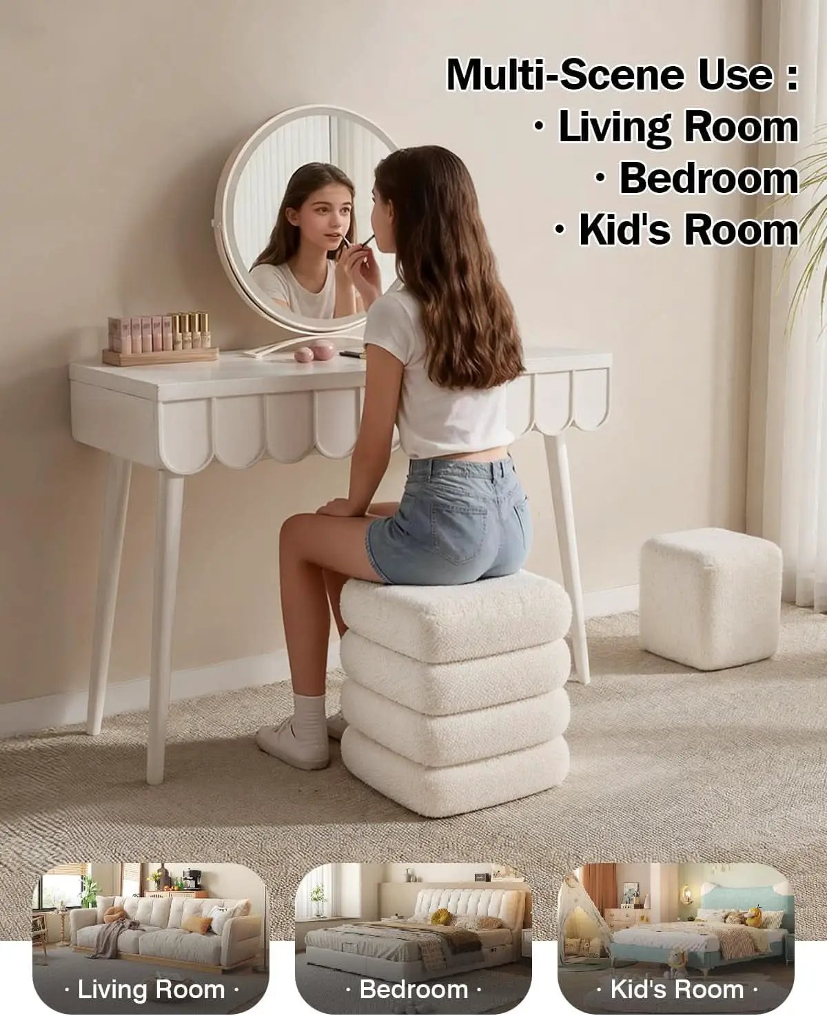 Two-Piece Nesting Sherpa Storage Ottomans White Lid from PriceLows™