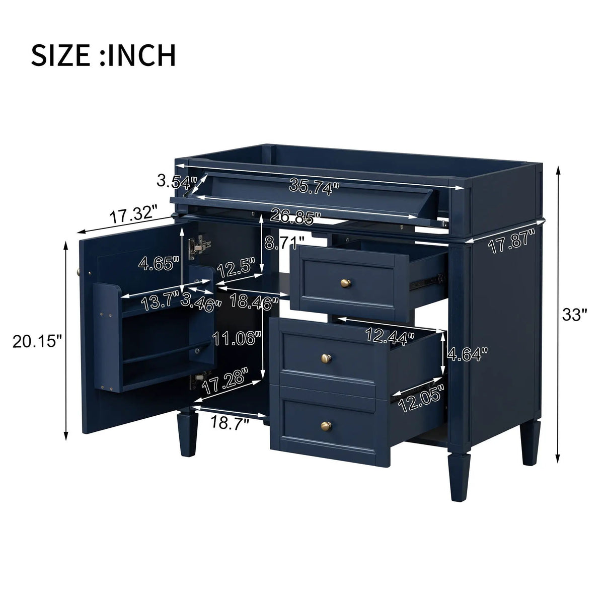 Bathroom Vanity | 3 Drawers | Blue Finish | Tip Out