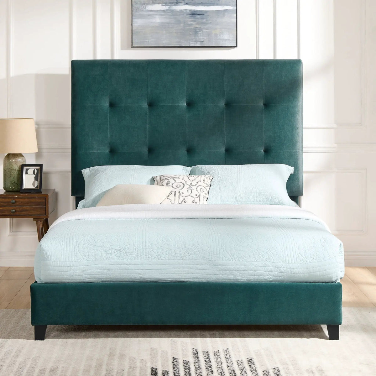Tufted Upholstered Headboard Platform Bed | Laminated Veneer Lumber | CertiPUR-US Foam | 60 Inch Height