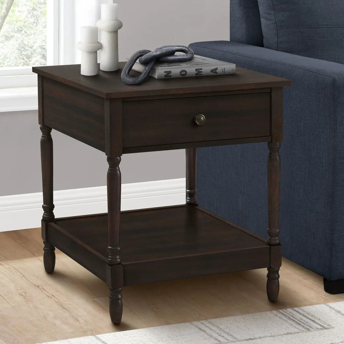 Accent Table | Two Tier | Square Frame | Walnut Finish