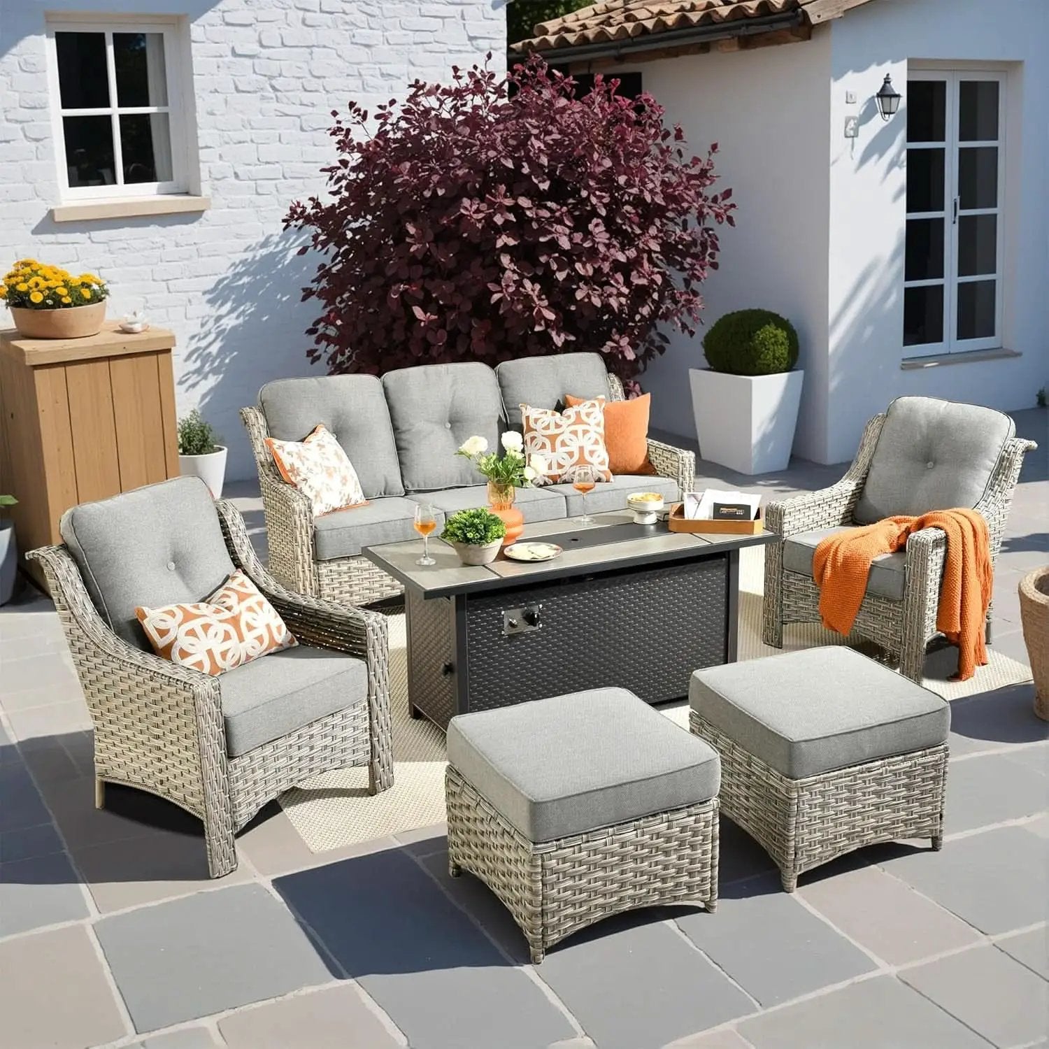 Outdoor Patio Furniture Set with Fire Pit and Ottomans from PriceLows™