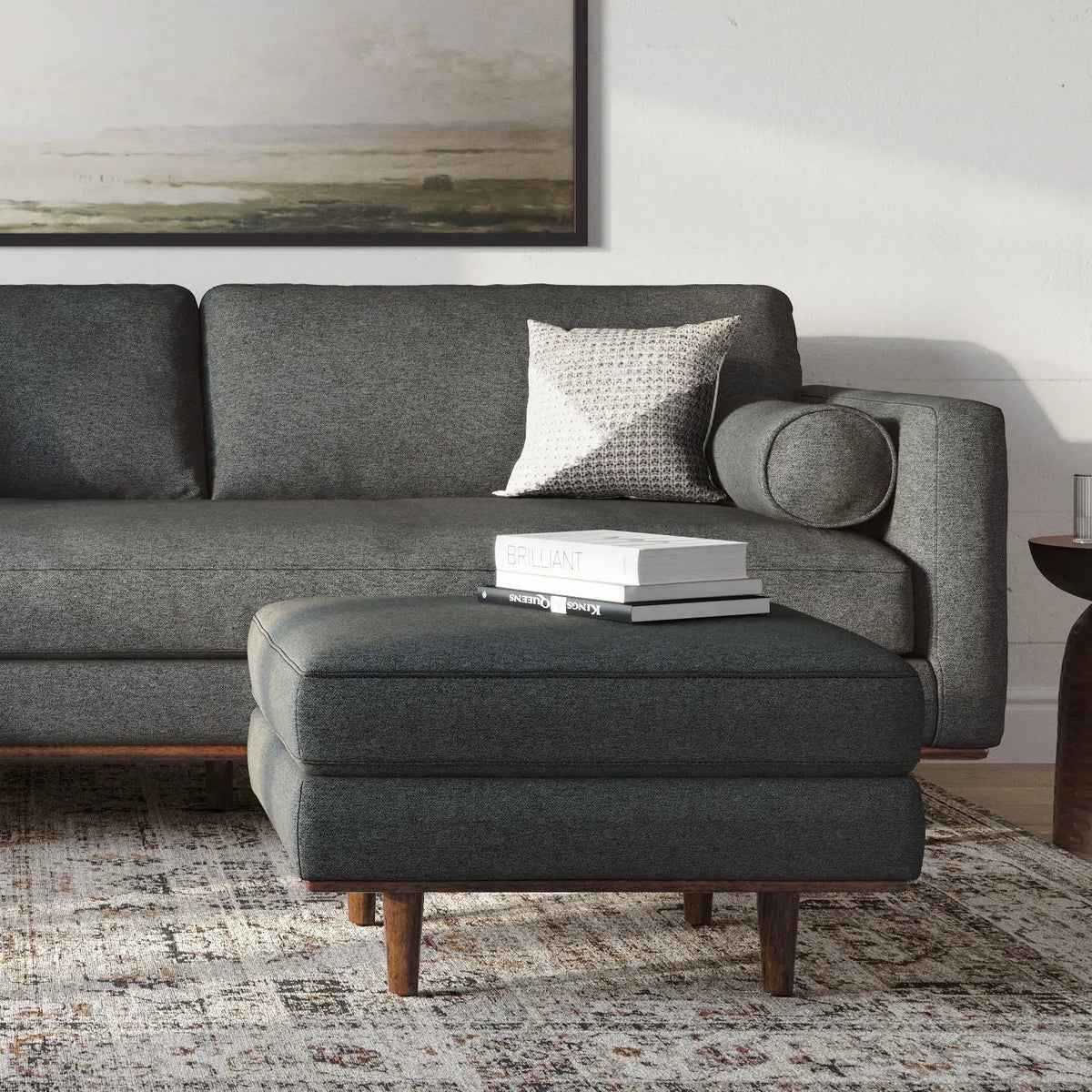 Morrison Handcrafted Ottoman | Mid-Century Modern Styling | Corner-Blocked Frame | 33 Inch Width