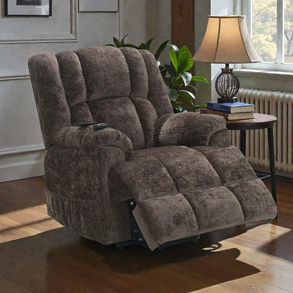 Power Motion Recliner With Lift Heating Massage Function - Massage Chair | 37 x 36 x 42 in | Chenille & Fabric | Brown