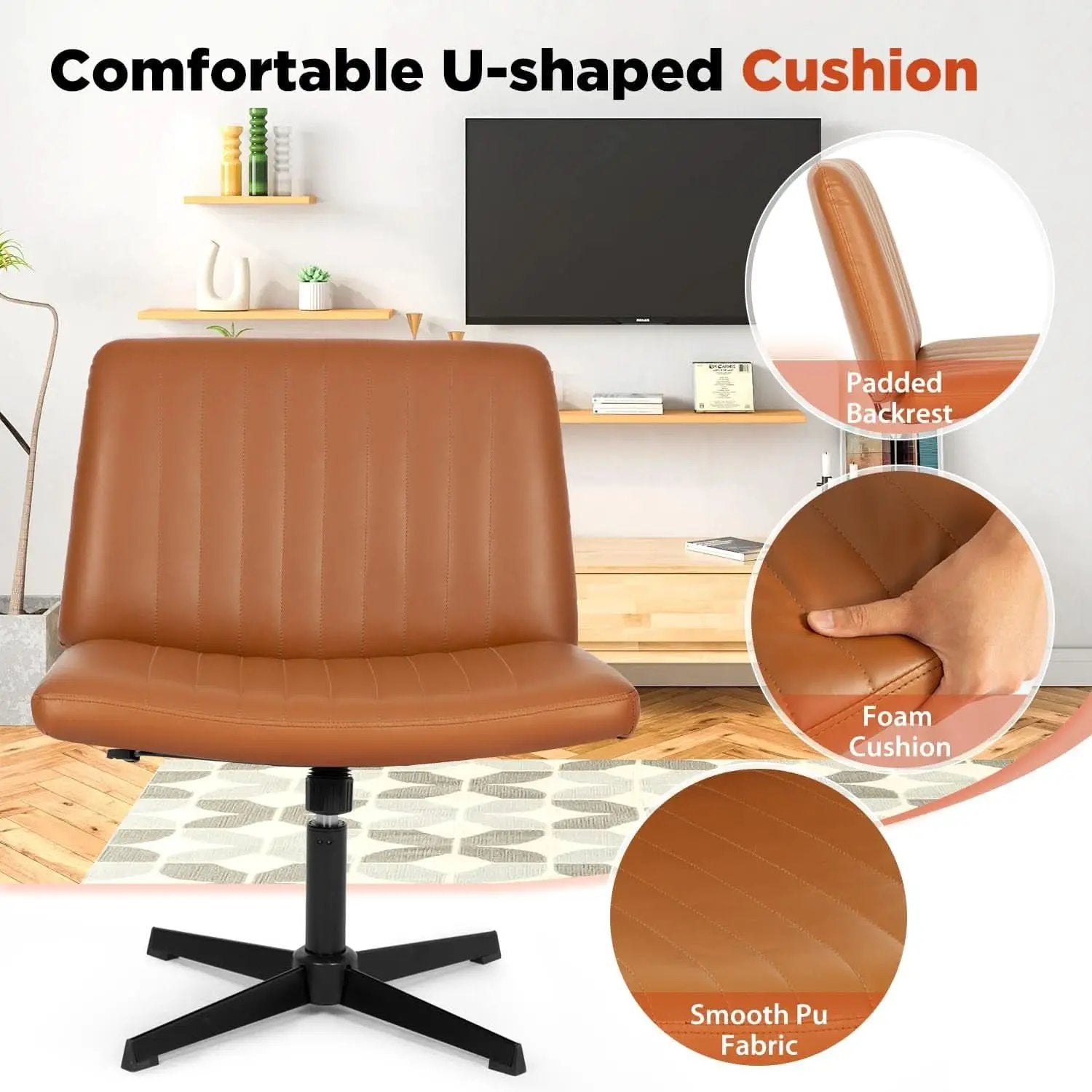 Criss Cross Armless Office Chair Height Adjustable Brown from PriceLows™