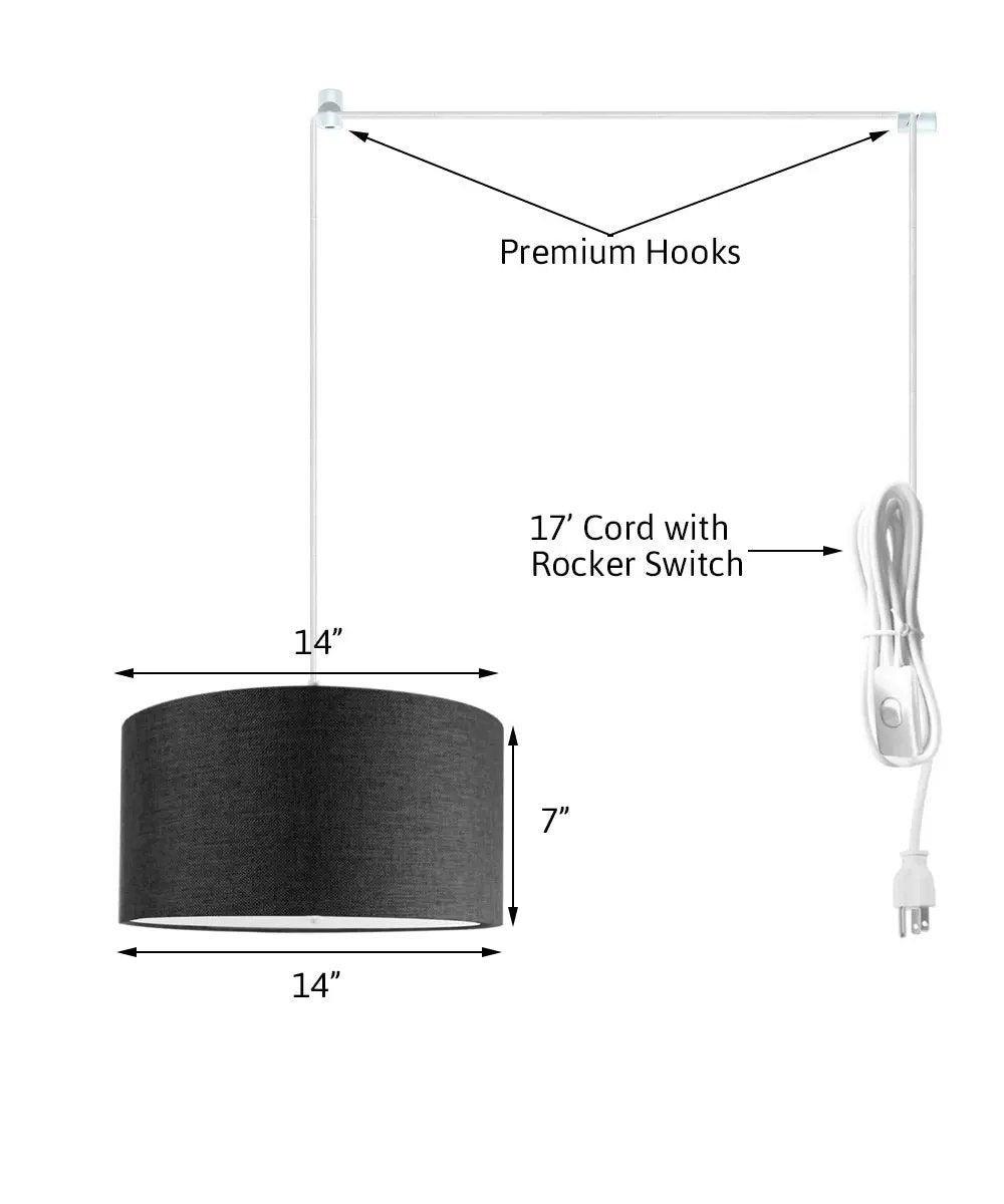 Swag Plug In Pendant | 14 In Width | 2 Light Granite Gray | White Diffuser