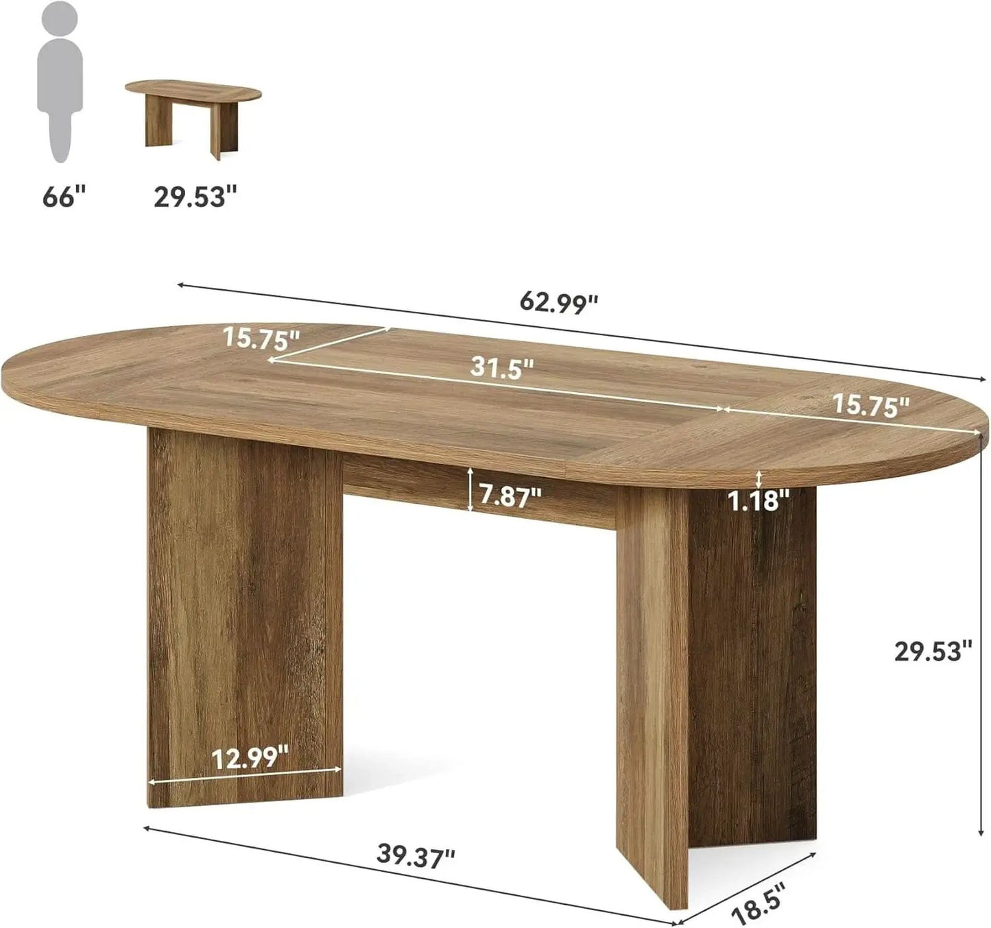 63 Inch Rustic Oval Dining Table With Metal Base Durable from PriceLows™