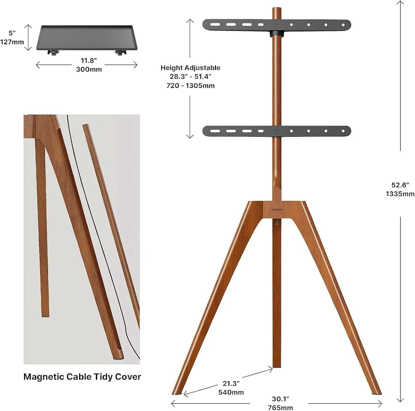 Wood Easel TV Stand For 45 To 65 Inch TVs Walnut Floor from PriceLows™