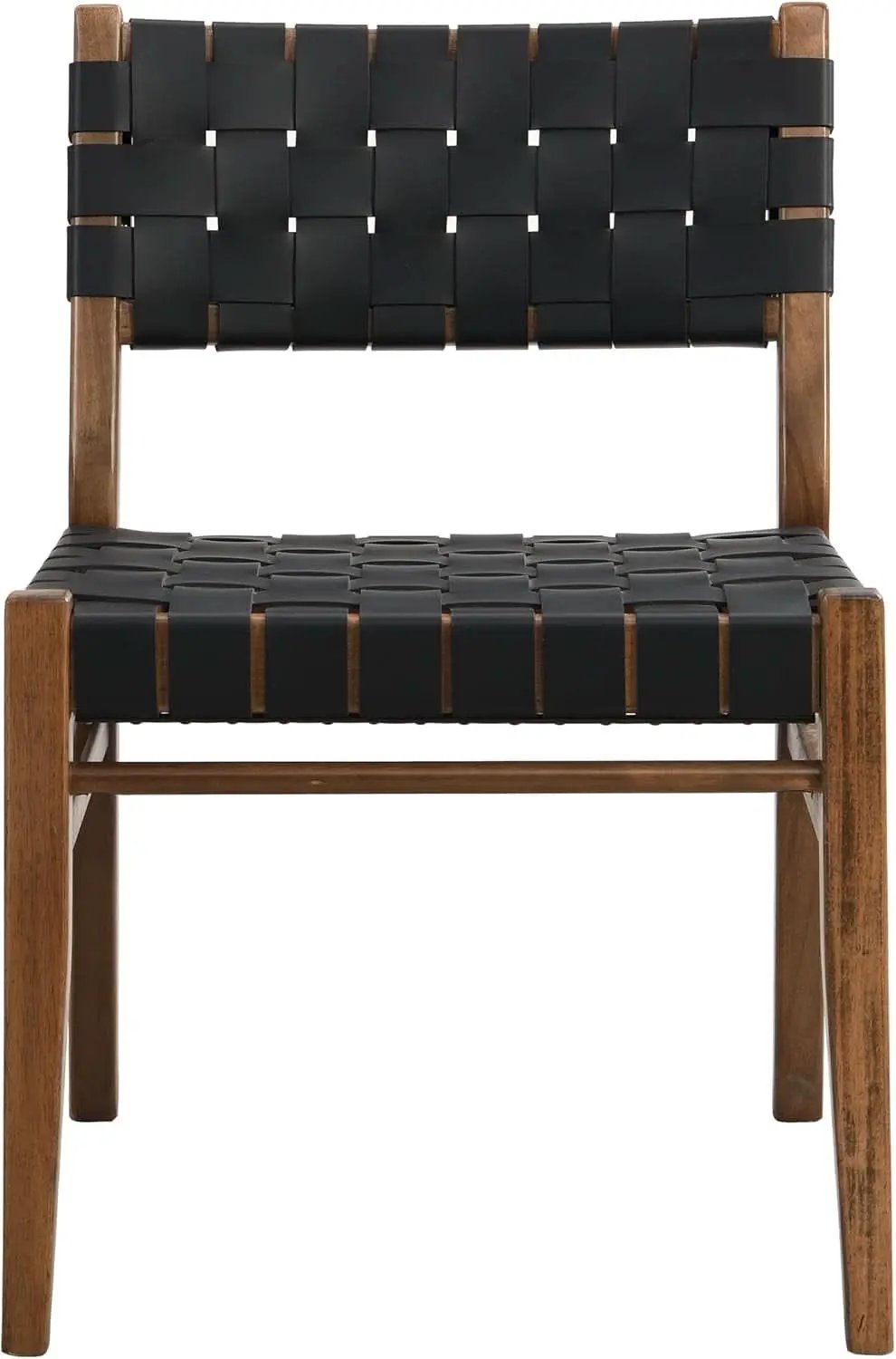 Set Of 2 Armless Dining Chairs With Rope Weave PU Leather Walnut Black from PriceLows™
