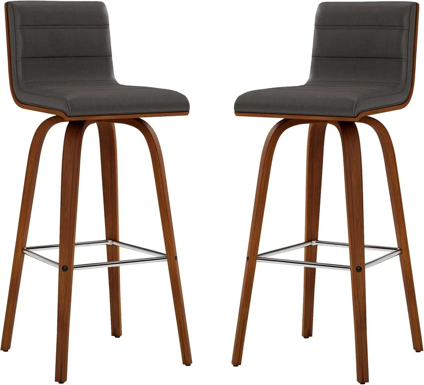 Mid-Century Modern Barstool Grey Faux Leather Wood Finish from PriceLows™