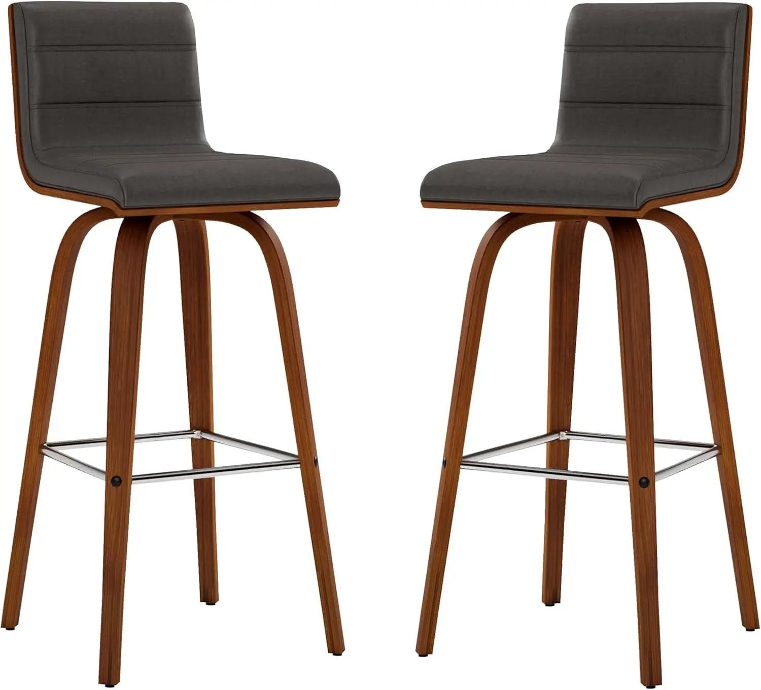Mid-Century Modern Barstool Grey Faux Leather Wood Finish from PriceLows™